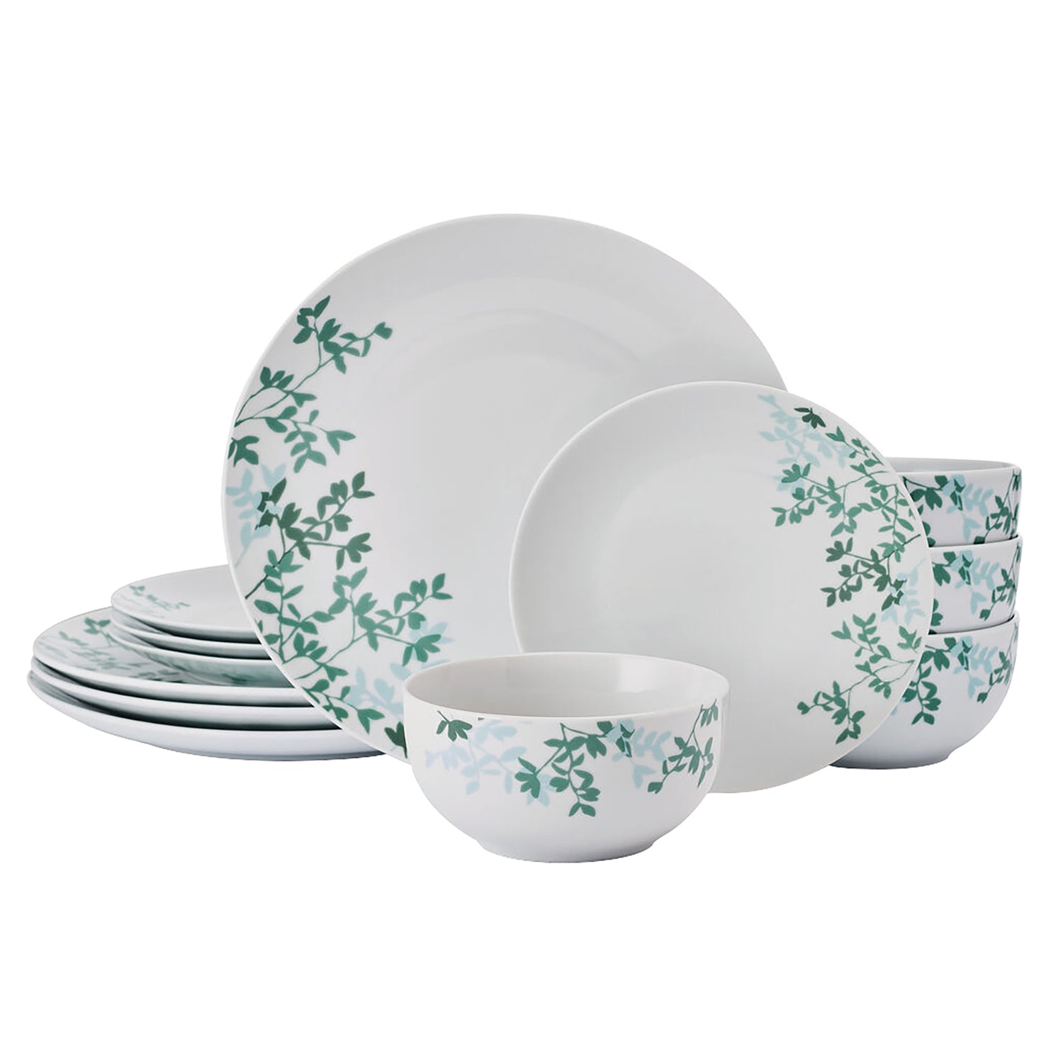 Studio Nova 12-Piece Porcelain Dinnerware Set, Gray Moonlit Leaves Pattern