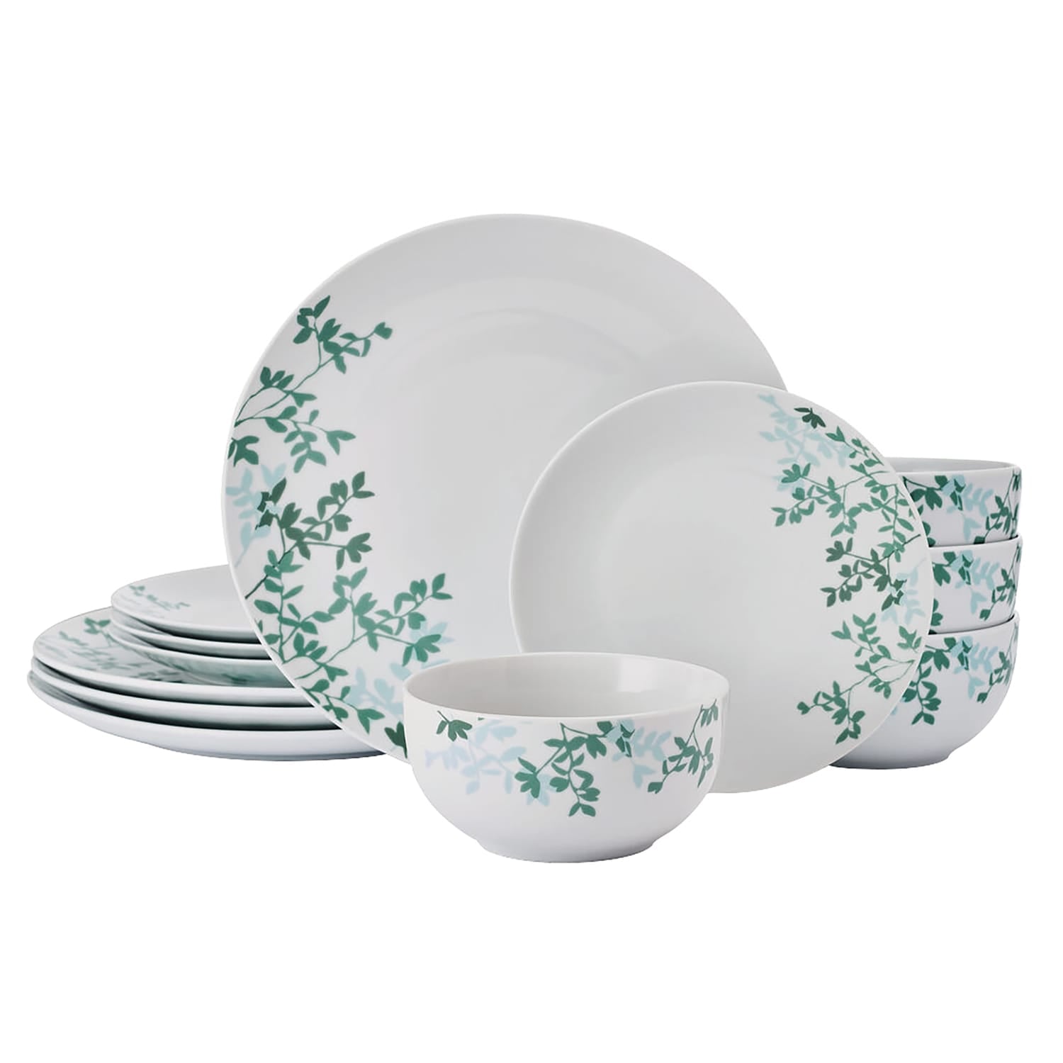 Studio Nova 12-Piece Porcelain Dinnerware Set, Gray Moonlit Leaves Pattern