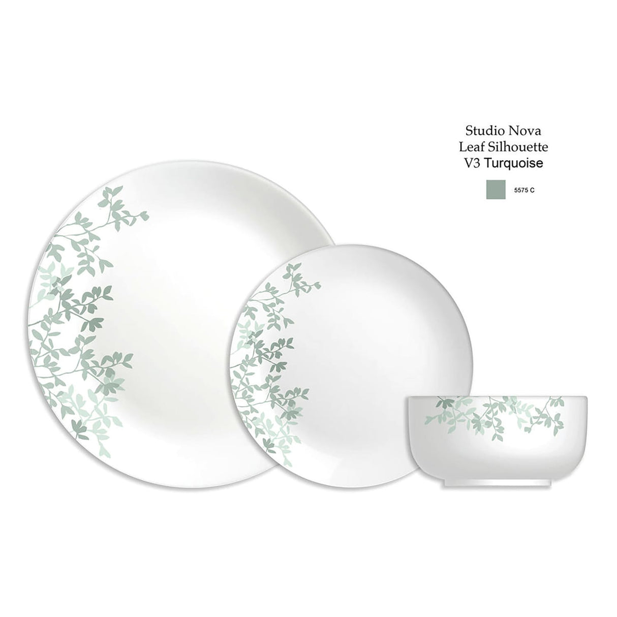 Studio Nova 12-Piece Porcelain Dinnerware Set, Gray Moonlit Leaves Pattern