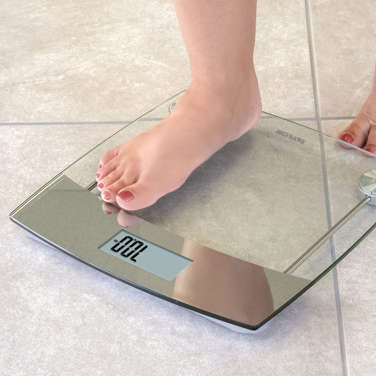 Taylor Precision Products Digital Glass Bathroom Scale with Stainless Steel Accents, 440-Lb. Capacity