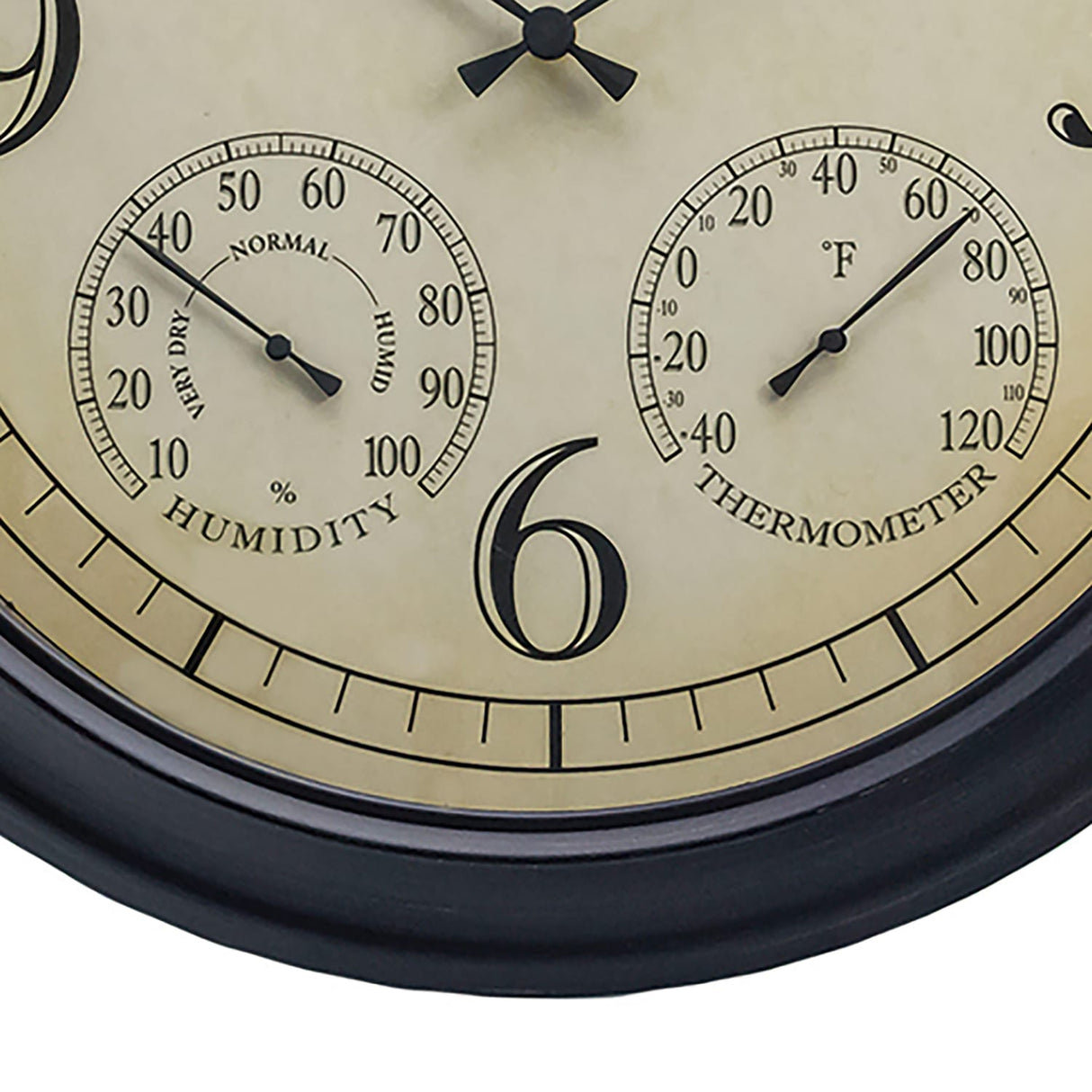 Taylor Precision Products 18.5-In. Bronze Analog Quartz Time/Temp/Hygrometer Outdoor Round Clock, Battery Operated, UV/Fade-Resistant, Metal