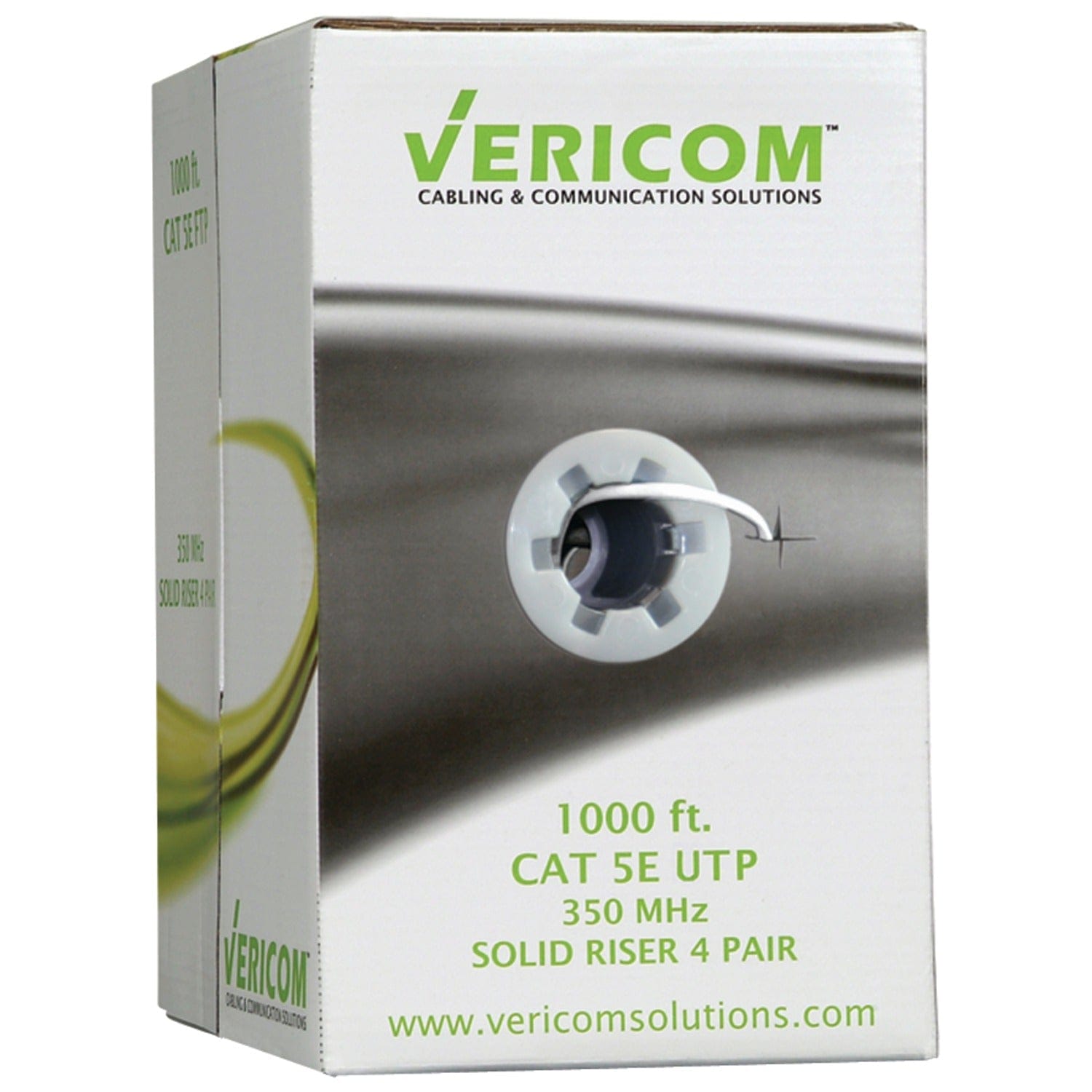 Vericom CAT-5E U/UTP Solid Riser CMR Cable, 1000 Ft., White
