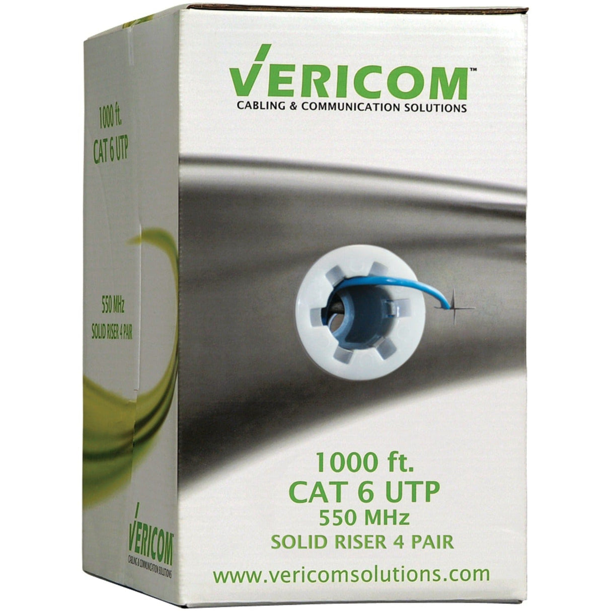 Vericom CAT-6 U/UTP Solid Riser CMR Cable, 1000 Ft., Blue
