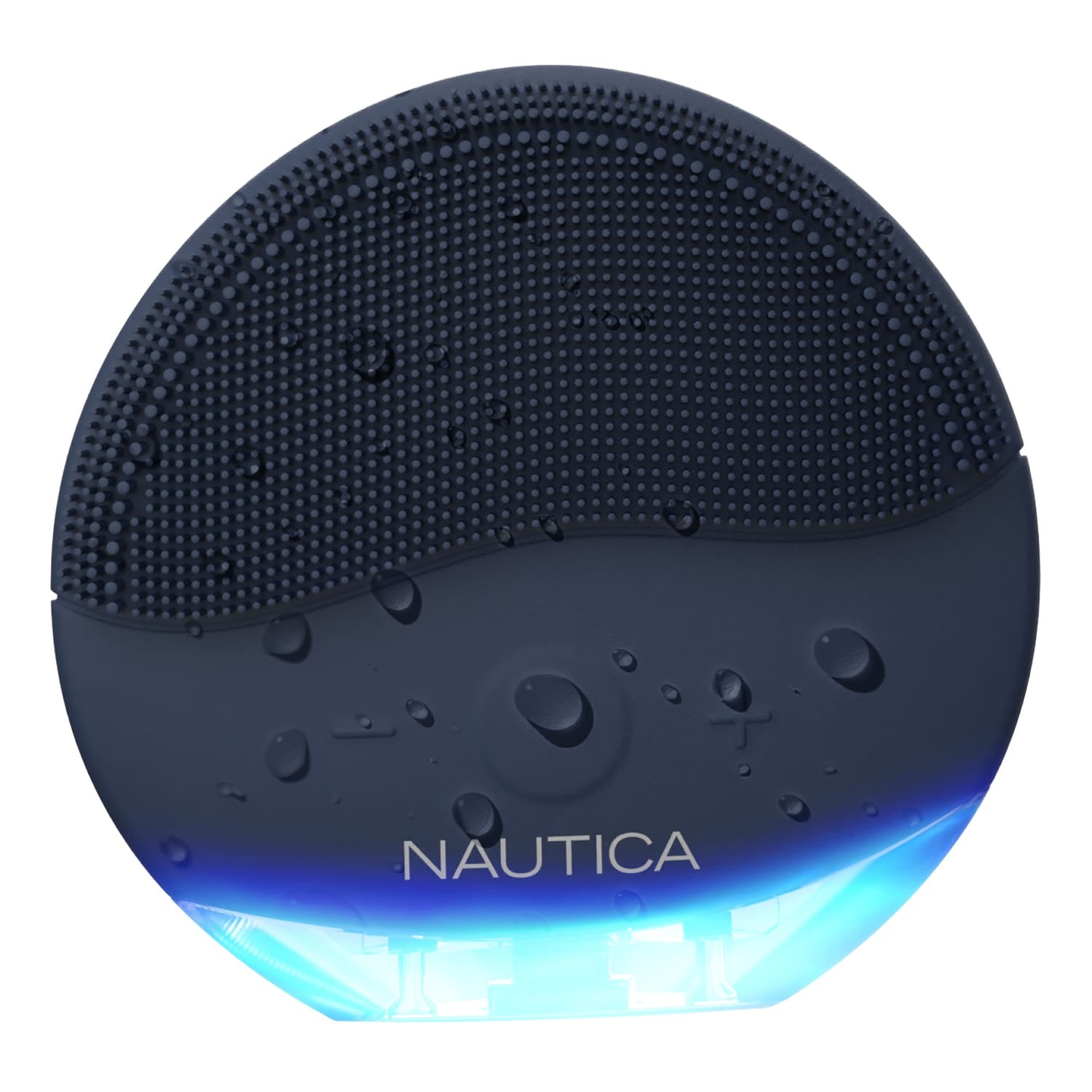 Nautica Compact Waterproof Sonic Dual-Sided Silicone Facial Cleansing Pad, with 12 Vibration Modes and LED Indicator, Rechargeable, Deep Cleanse, Navy
