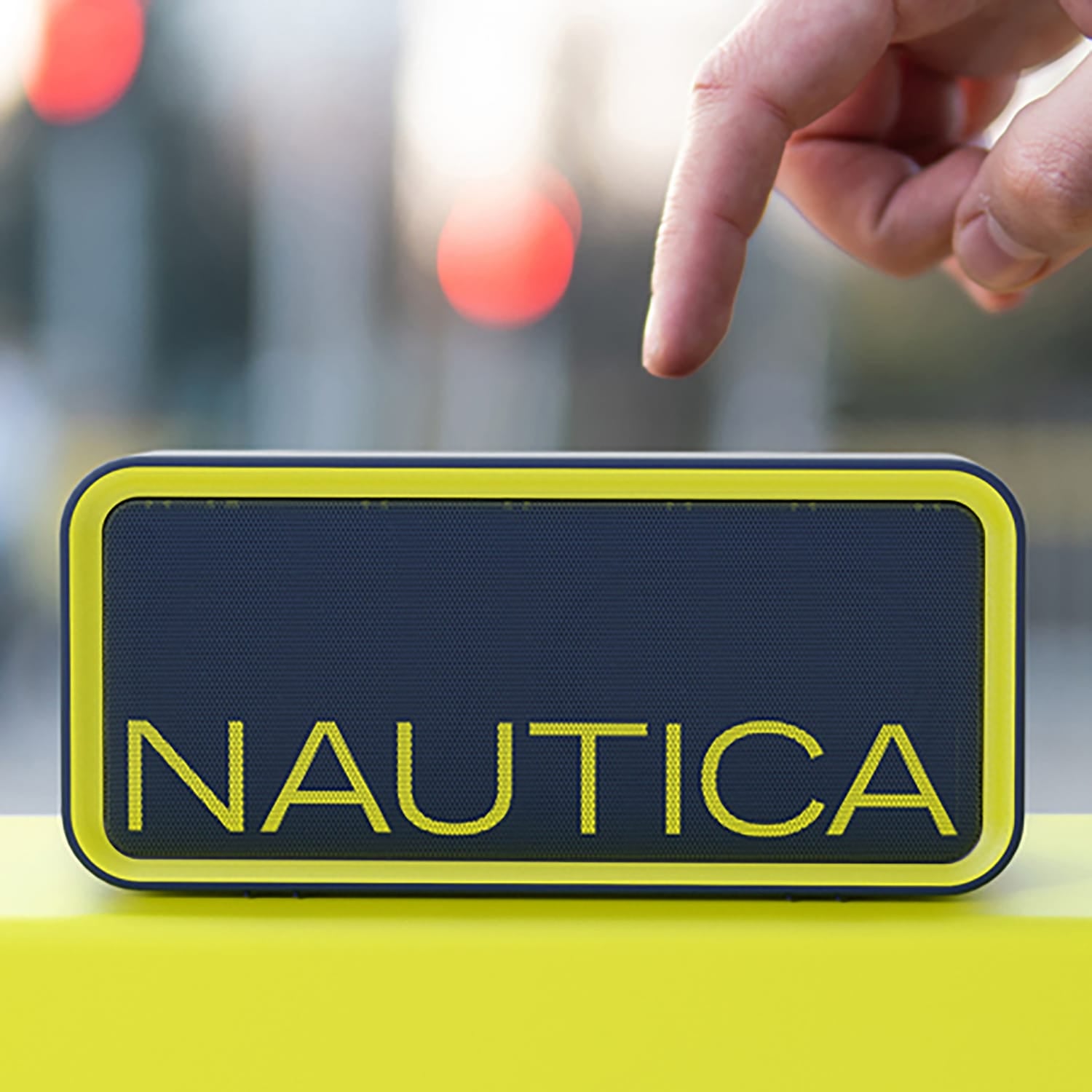 Nautica 10-Watt-Peak Urban SP100 Portable Bluetooth Rechargeable Speaker with TWS, USB/microSD/Aux, IPX5, up to 7 Hours Play Time, Navy/Yellow