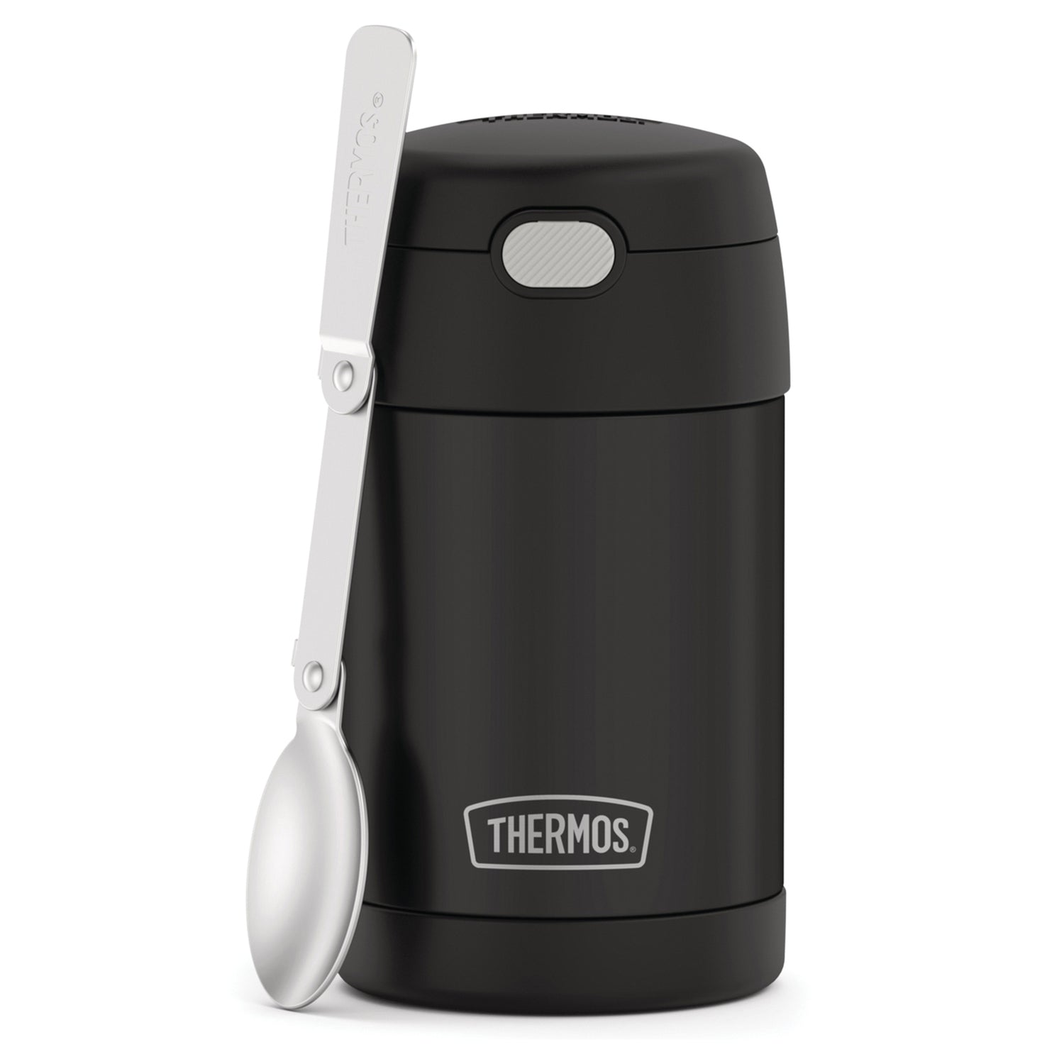 Thermos 16-Ounce FUNtainer Vacuum-Insulated Stainless Steel Food Jar with Folding Spoon, Black Matte