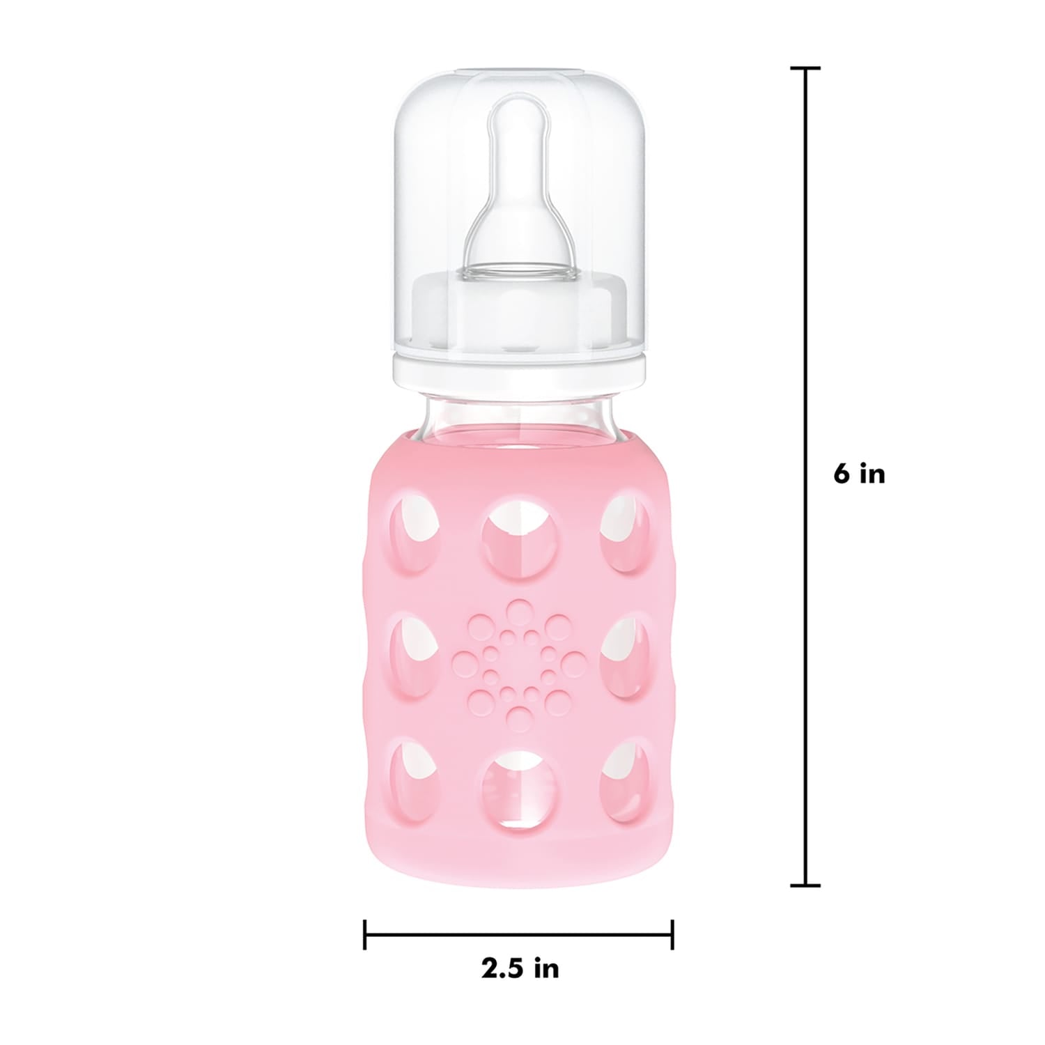 Lifefactory 4-Oz. Glass Baby Bottle with Silicone Sleeve, Stage 1 Nipple, Stopper, and Cap, Pink