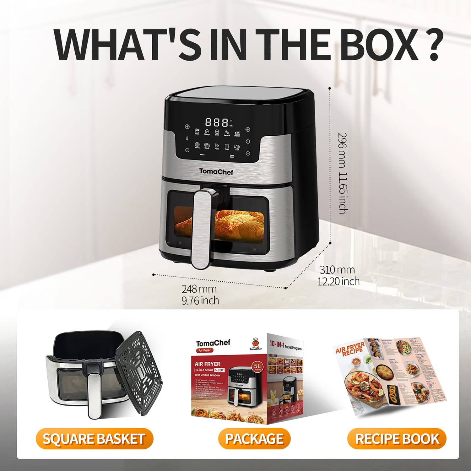 TomaChef 5.3-Qt. 10-in-1 Smart Air Fryer with Visible Window
