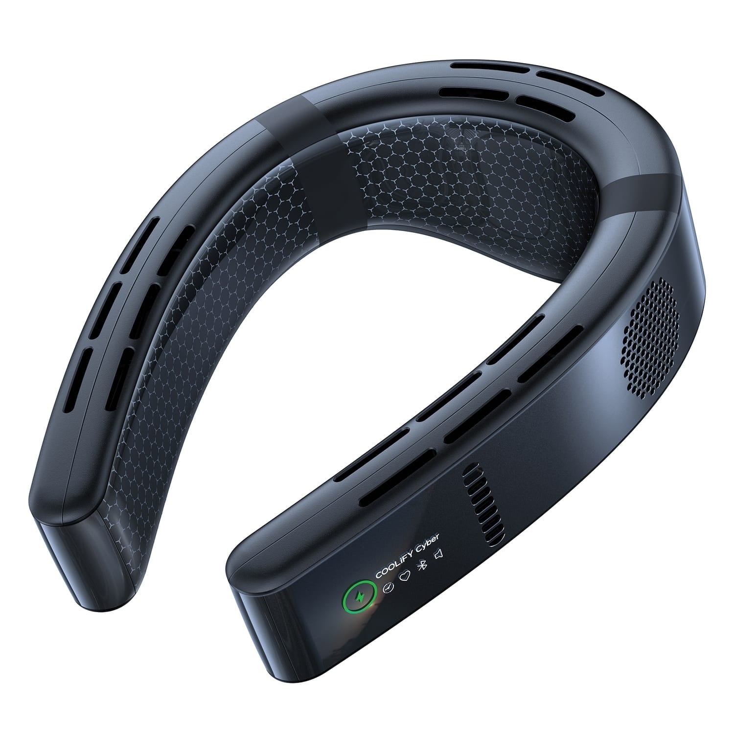Torras Portable Neck Fan, COOLiFY Cyber Smart AI-Control Wearable Neck Air Conditioner, Bladeless, 6000-mAh Rechargeable Battery, Cascade Black