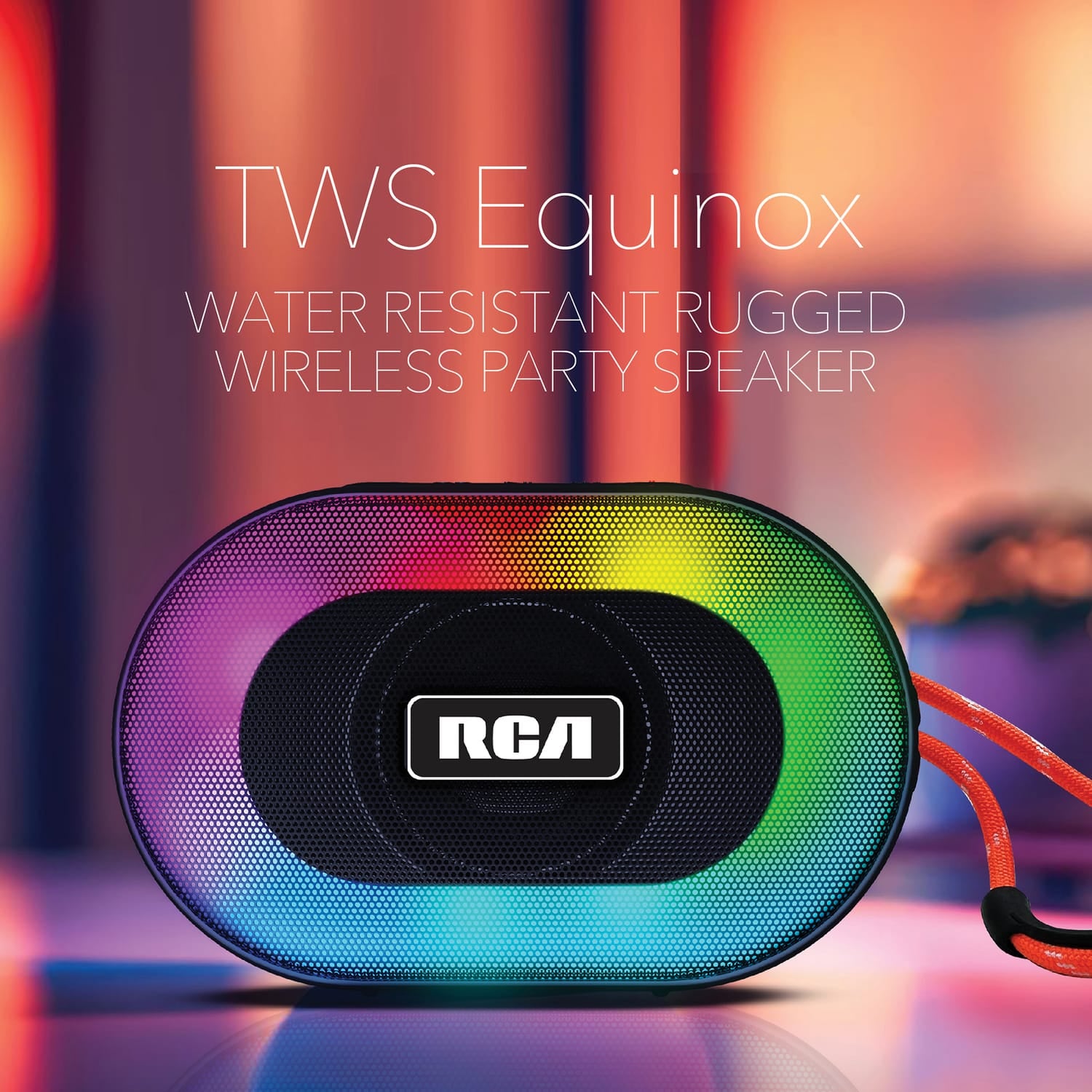 RCA 5-Watt DISCO-101 Equinox Portable Bluetooth Speaker with TWS, Flame Effect Lights, USB/microSD/Aux, FM Radio, IPX5, up to 3 Hours Play Time