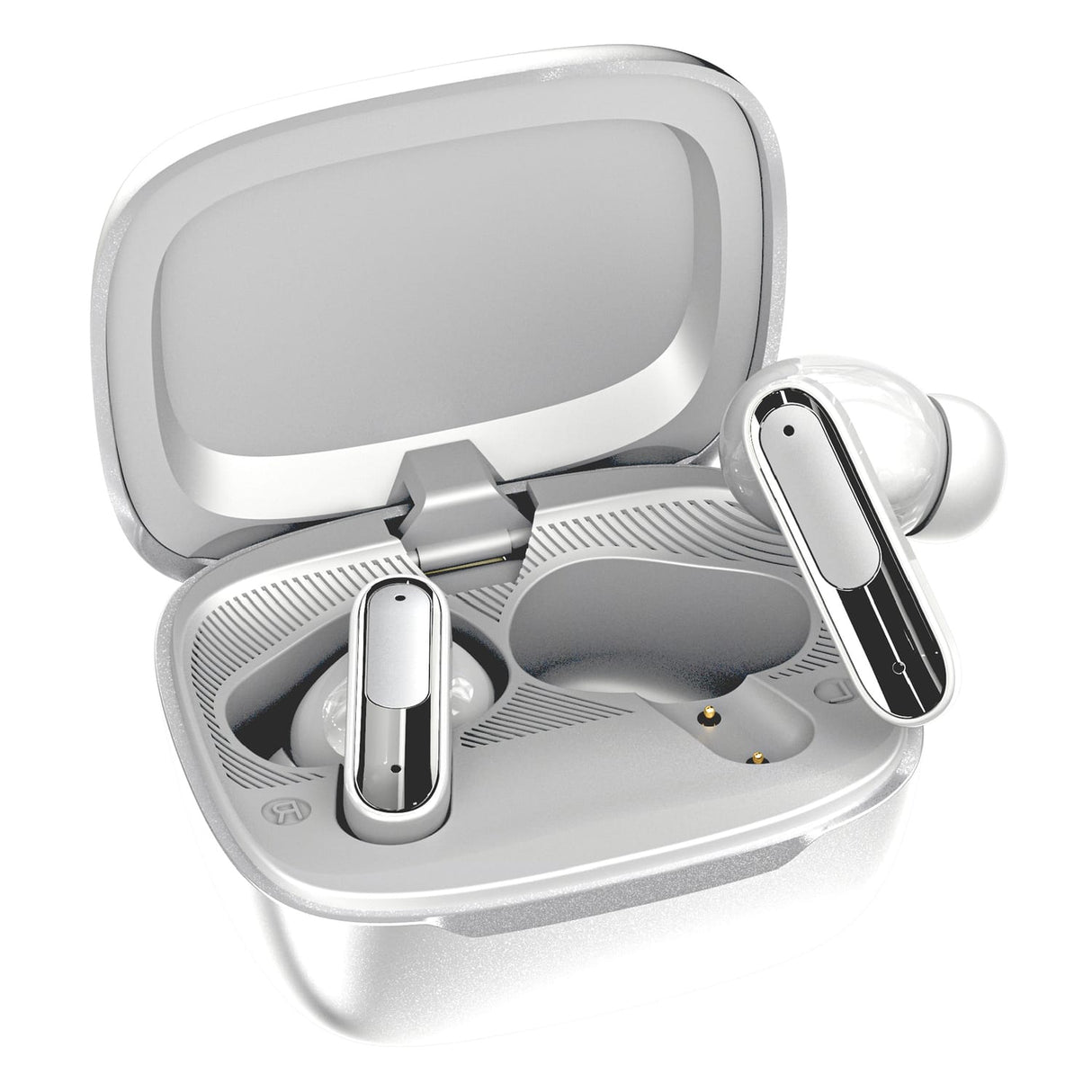RCA WAVE-45 TWS Bluetooth In-Ear Earbuds with Mics, On-Ear Controls, ANC, Charging Case with Touch Screen, up to 6 Hours Play Time, White