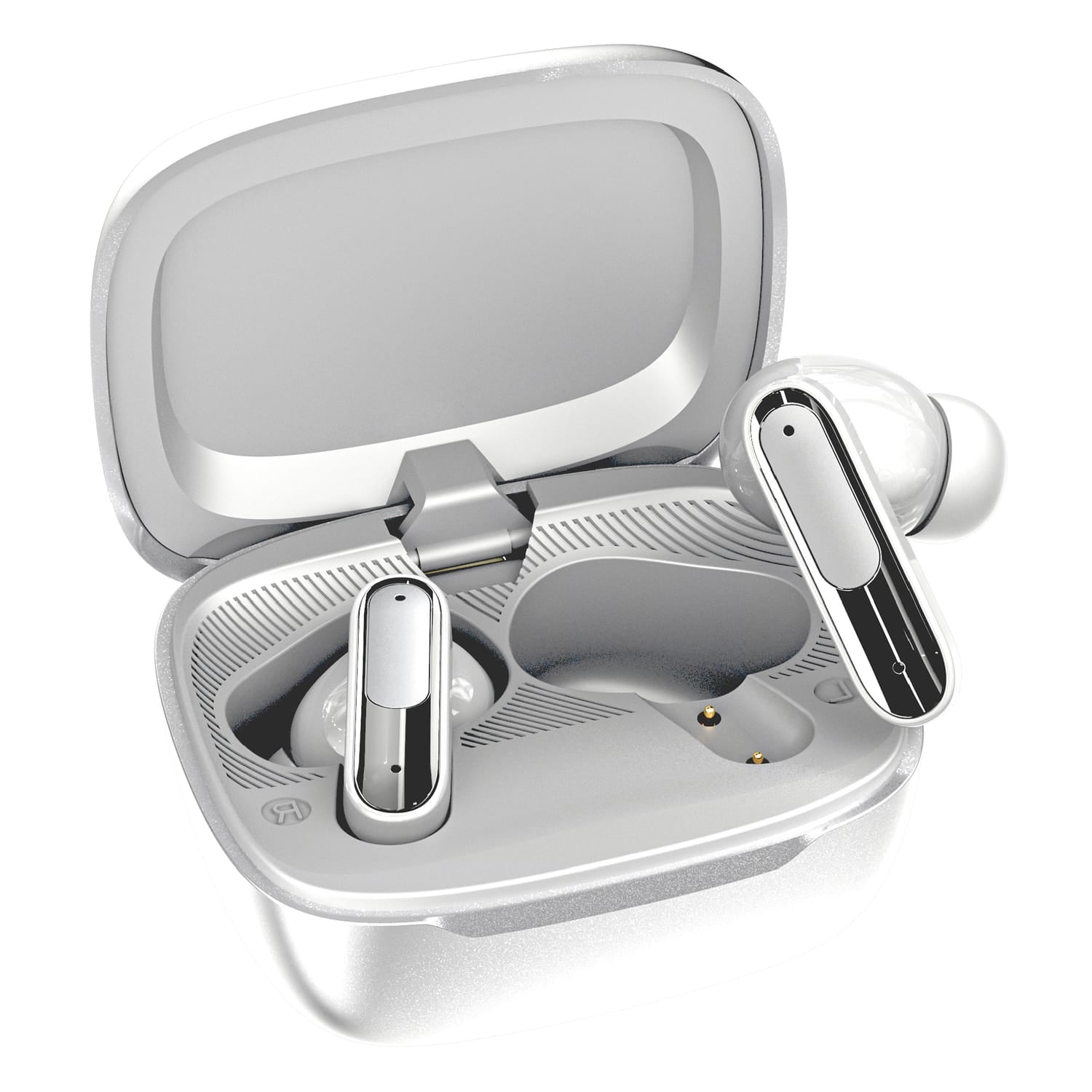 RCA WAVE-45 TWS Bluetooth In-Ear Earbuds with Mics, On-Ear Controls, ANC, Charging Case with Touch Screen, up to 6 Hours Play Time, White