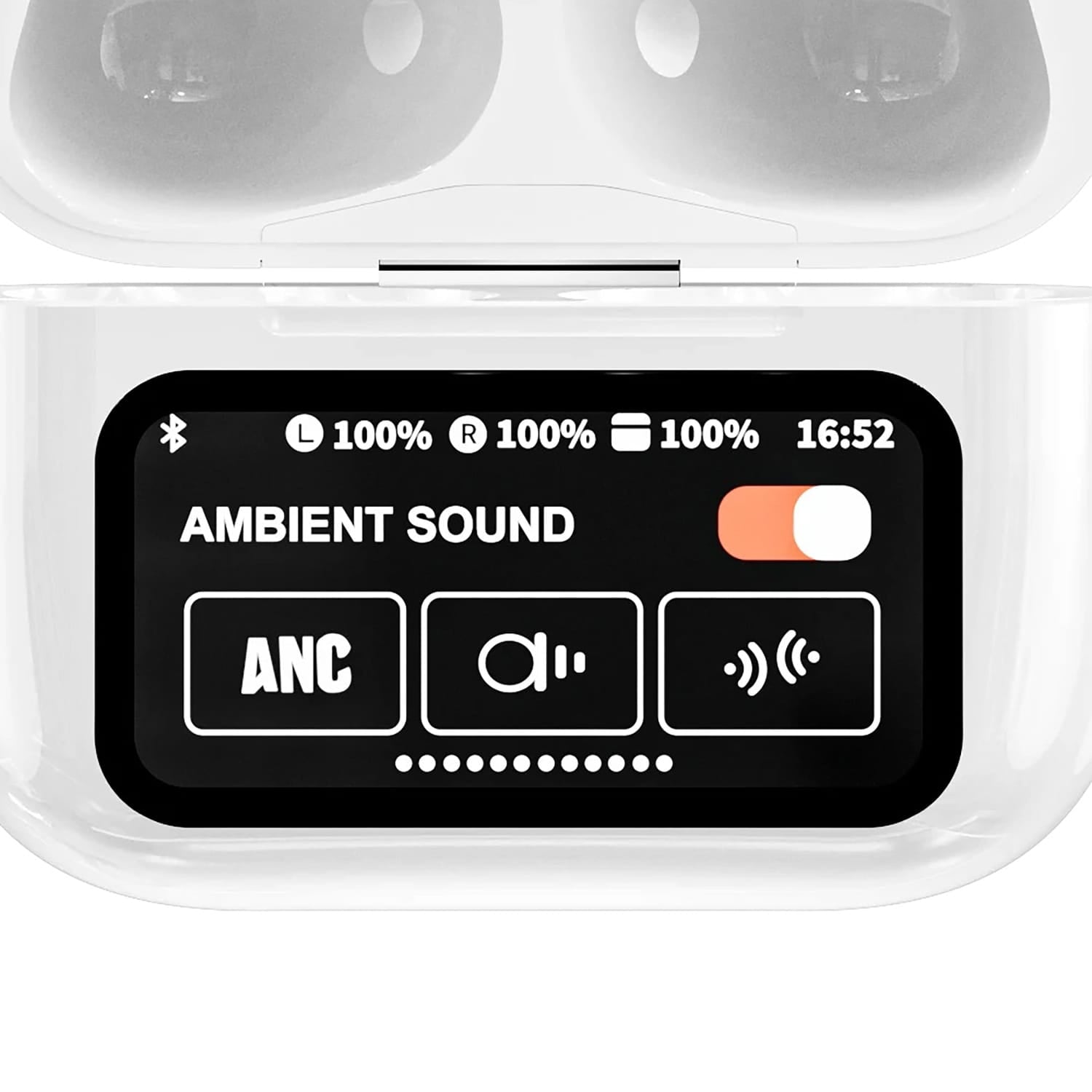 RCA WAVE-48 TWS Bluetooth In-Ear Earbuds with Mics, On-Ear Controls, ANC, Charging Case with Screen, up to 20 Hours Play Time, White
