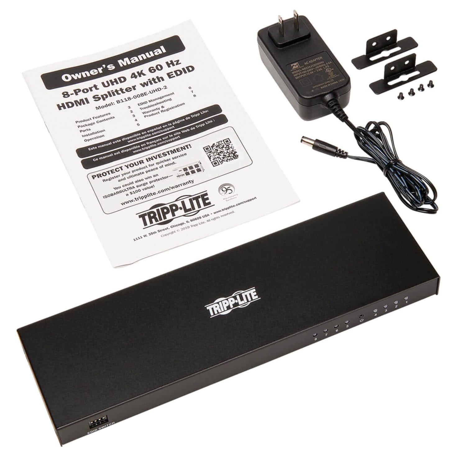 Tripp Lite by Eaton HDMI Splitter, 4K at 60 Hz, 8 Ports, B118-008E-UHD-2