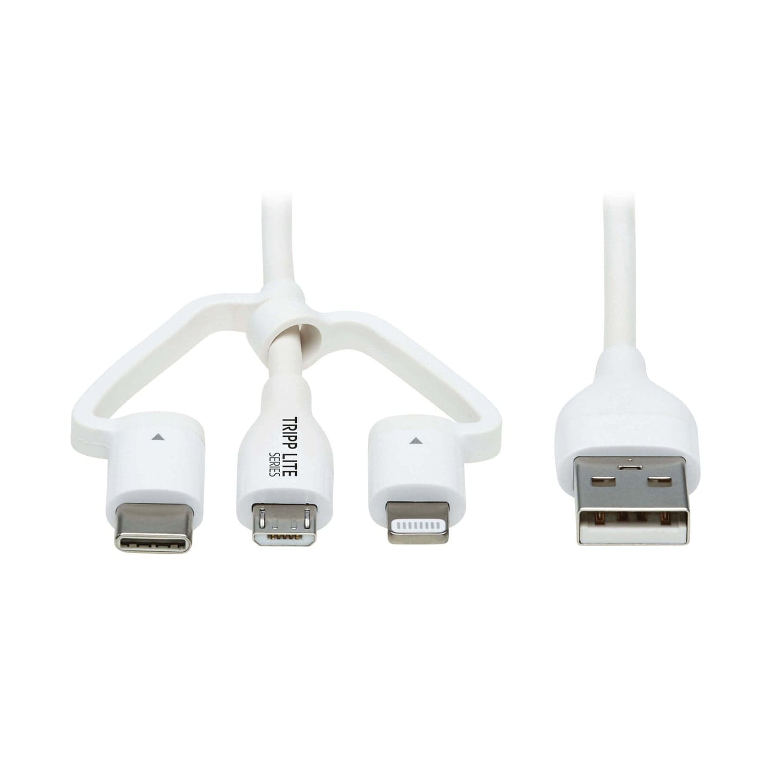 Tripp Lite by Eaton Safe-IT Universal USB-A to Lightning, USB Micro-B, and USB-C Charge and Sync Antibacterial Cable, White, 4 Ft.