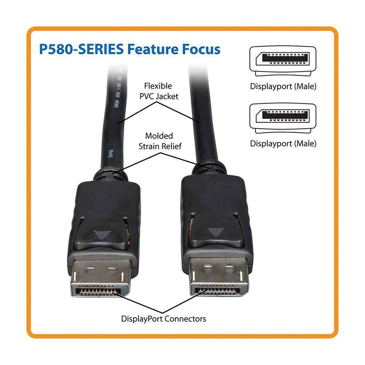 Tripp Lite by Eaton 4K at 60 Hz DisplayPort 1.2 Male/Male Cable with Latches, Black, 10 Ft.