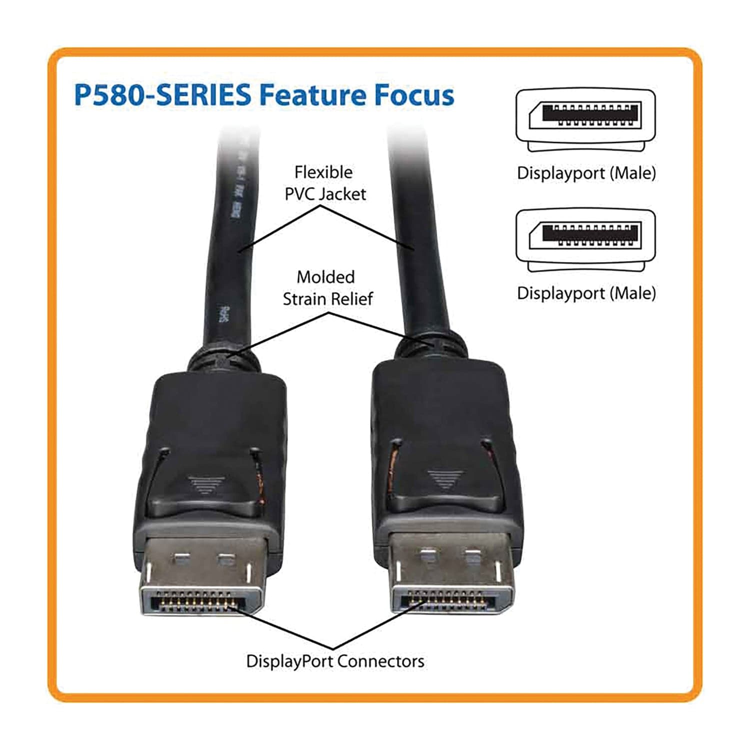 Tripp Lite by Eaton 4K at 60 Hz DisplayPort 1.2 Male/Male Cable with Latches, Black, 15 Ft.