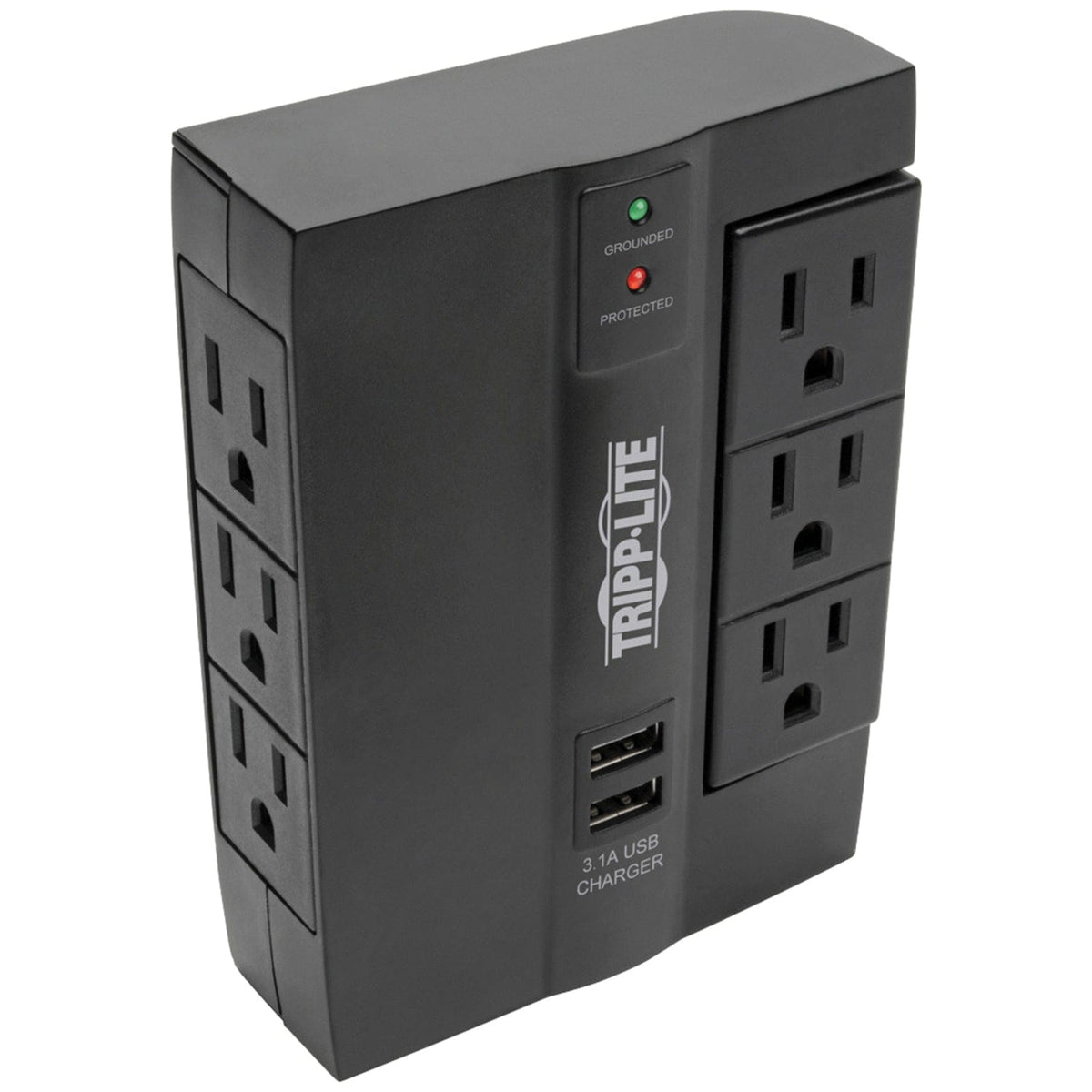 Tripp Lite by Eaton 3-AC Swiveling Outlet, 3-AC Fixed Outlet, and 2-USB Port 1200-Joules Surge Protector Wall Tap, SWIVEL6USB