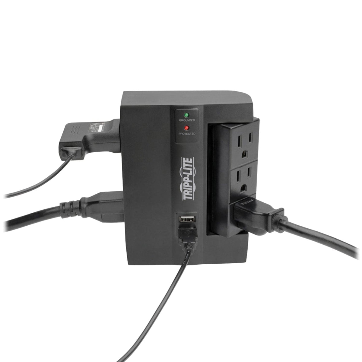 Tripp Lite by Eaton 3-AC Swiveling Outlet, 3-AC Fixed Outlet, and 2-USB Port 1200-Joules Surge Protector Wall Tap, SWIVEL6USB