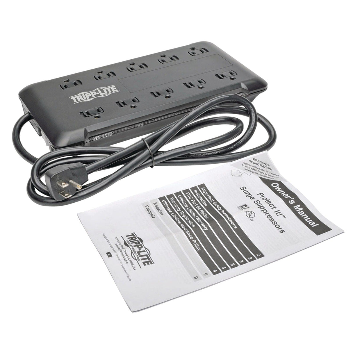 Tripp Lite by Eaton 10-AC Outlet 2880-Joules Protect It! Surge Protector Power Strip with Sliding Covers, 6-Ft. Cord, TLP1006B