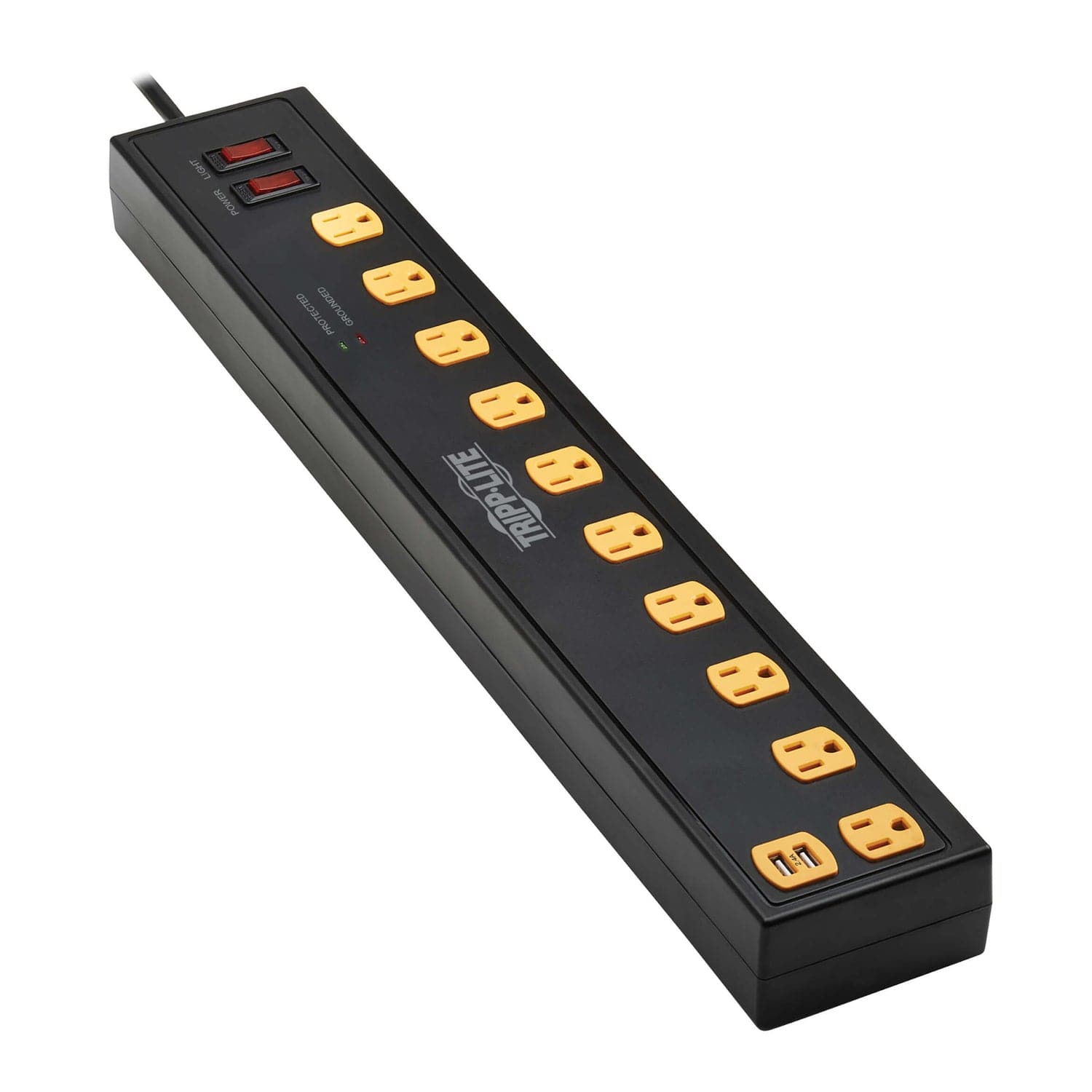 Tripp Lite by Eaton 10-AC Outlet and 2-USB Port 1350-Joules Protect It! Surge Protector Power Strip with Swivel Light Bars, 6-Ft. Cord, TLP1006USB