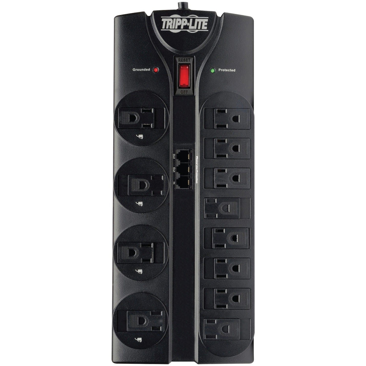Tripp Lite by Eaton 12-AC Outlet and Telco 2160-Joules Protect It! Surge Protector Power Strip with Safety Covers, 8-Ft. Cord, TLP1208TEL