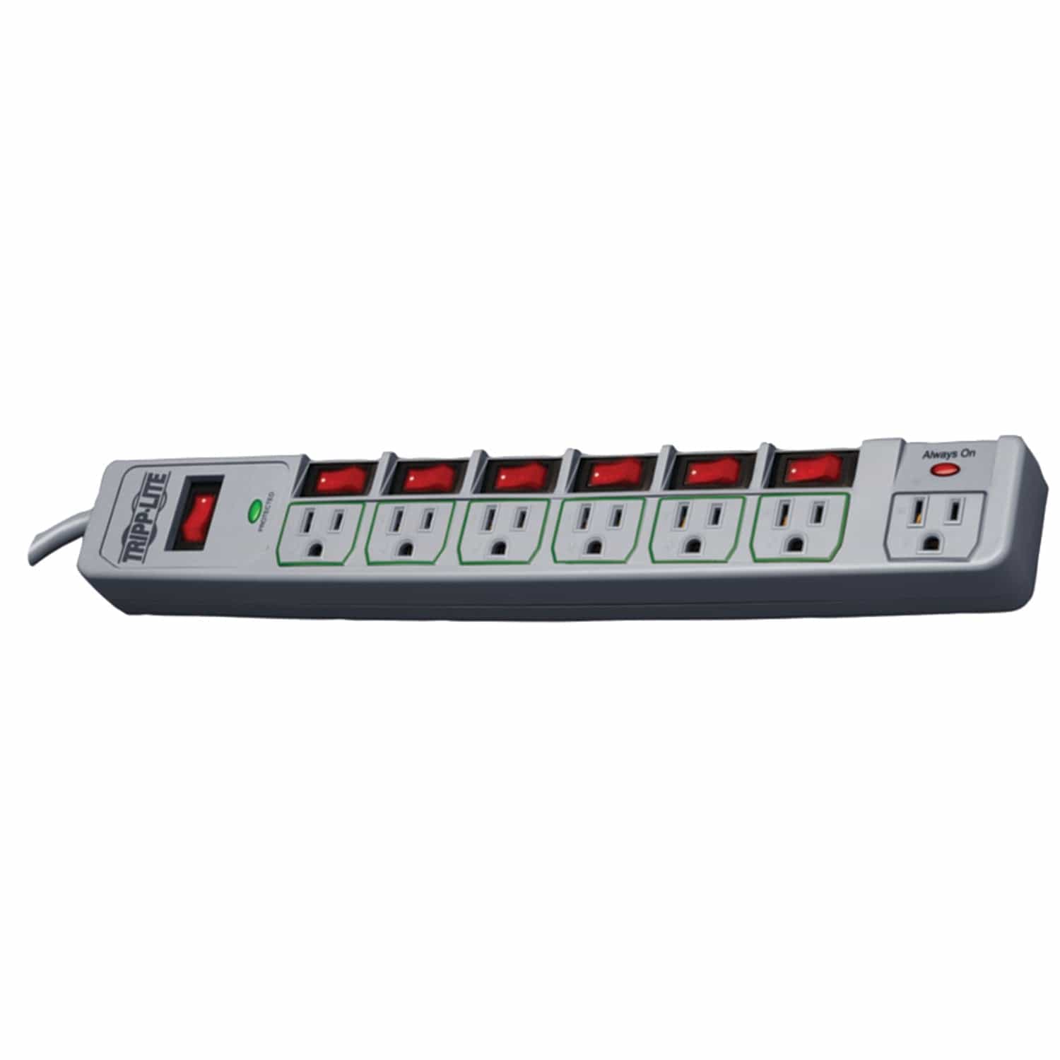 Tripp Lite by Eaton 7-AC Outlet 1080-Joules ECO-Surge Energy-Saving Surge Protector Power Strip, 6-Ft. Cord with Straight Plug, Gray
