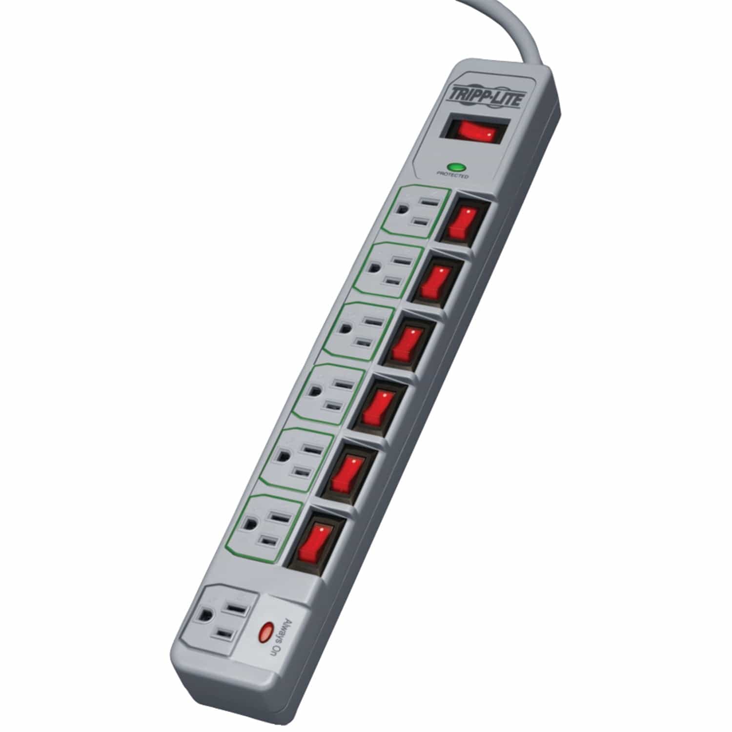 Tripp Lite by Eaton 7-AC Outlet 1080-Joules ECO-Surge Energy-Saving Surge Protector Power Strip, 6-Ft. Cord with Straight Plug, Gray