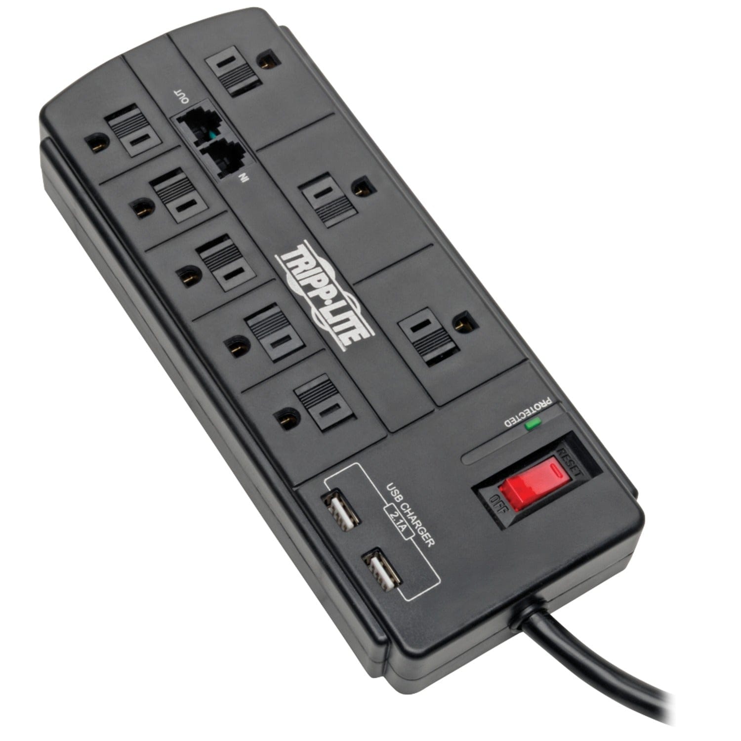 Tripp Lite by Eaton 8-AC Outlet, 2-USB Port, and Telco 1200-Joules Protect It! Surge Protector Power Strip with Safety Covers, 8-Ft. Cord