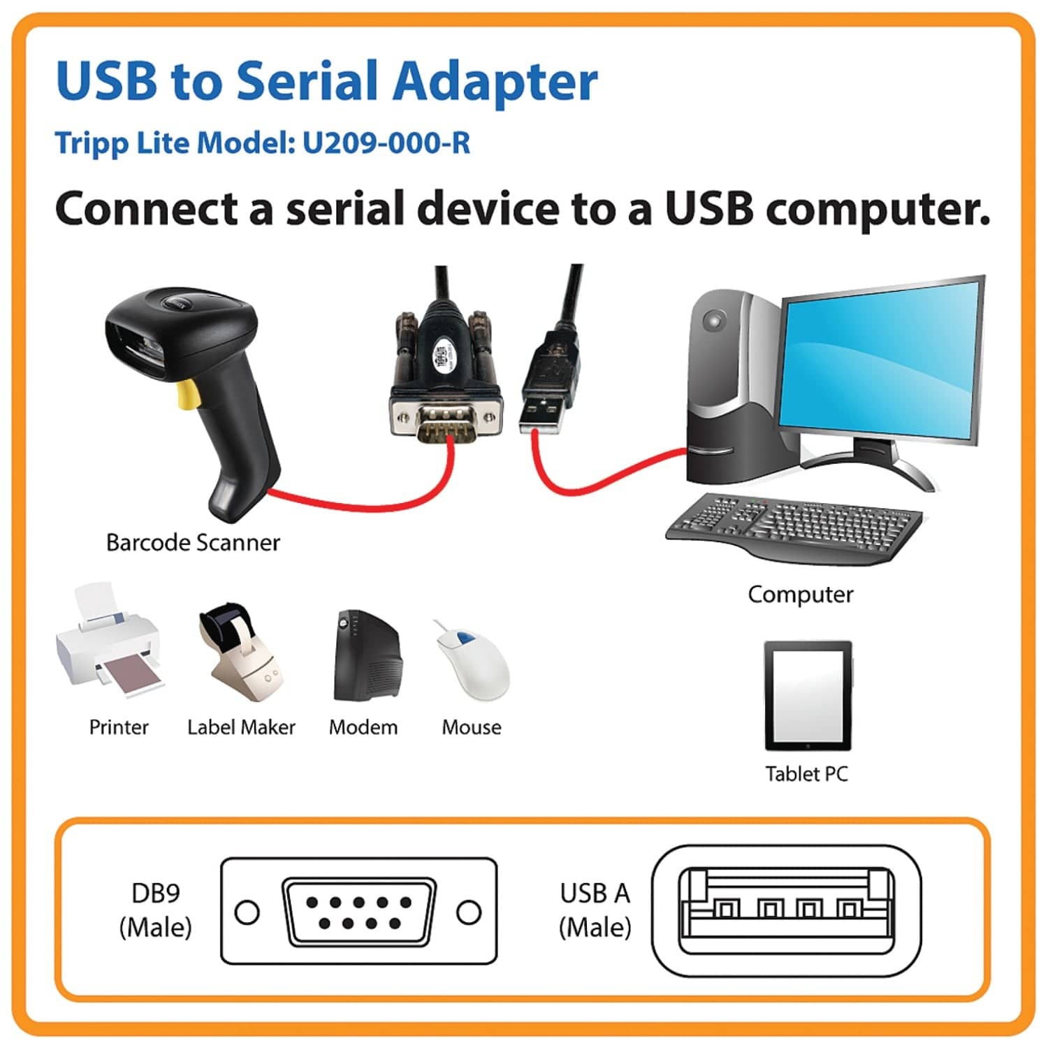 Tripp Lite by Eaton USB A-Male to RS-232 DB9-Male Serial Adapter Cable, 5 Ft.