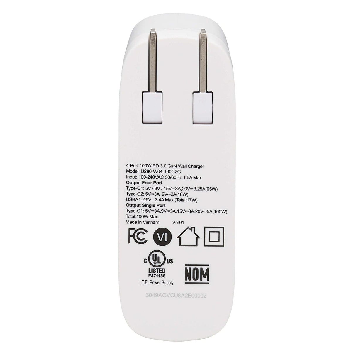 Tripp Lite by Eaton 4-Port 100-Watt PD Compact USB Wall Charger, GaN Technology, White