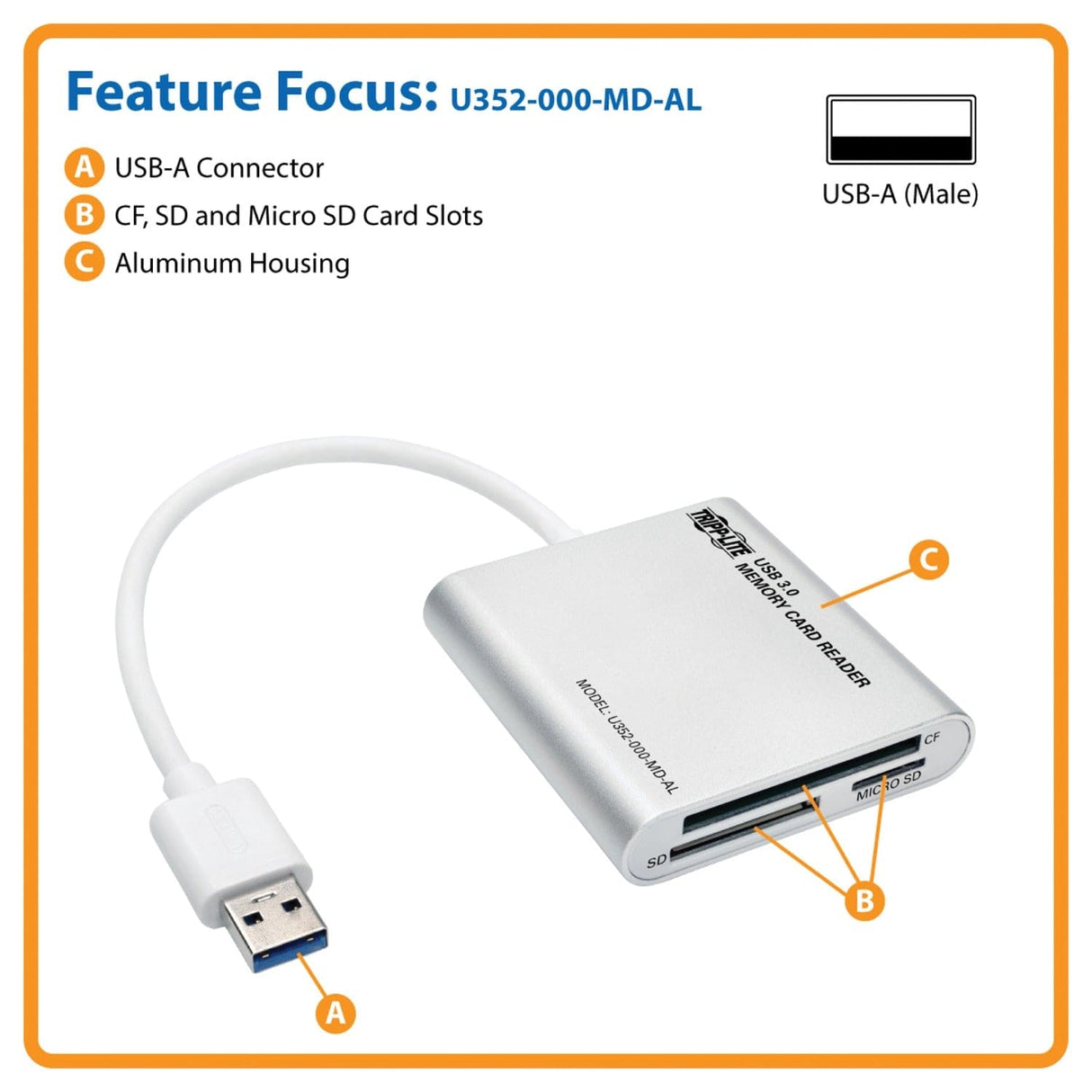 Tripp Lite by Eaton SuperSpeed USB 3.0 Multi-Drive Memory Card Reader/Writer, Aluminum Case, U352-000-MD-AL