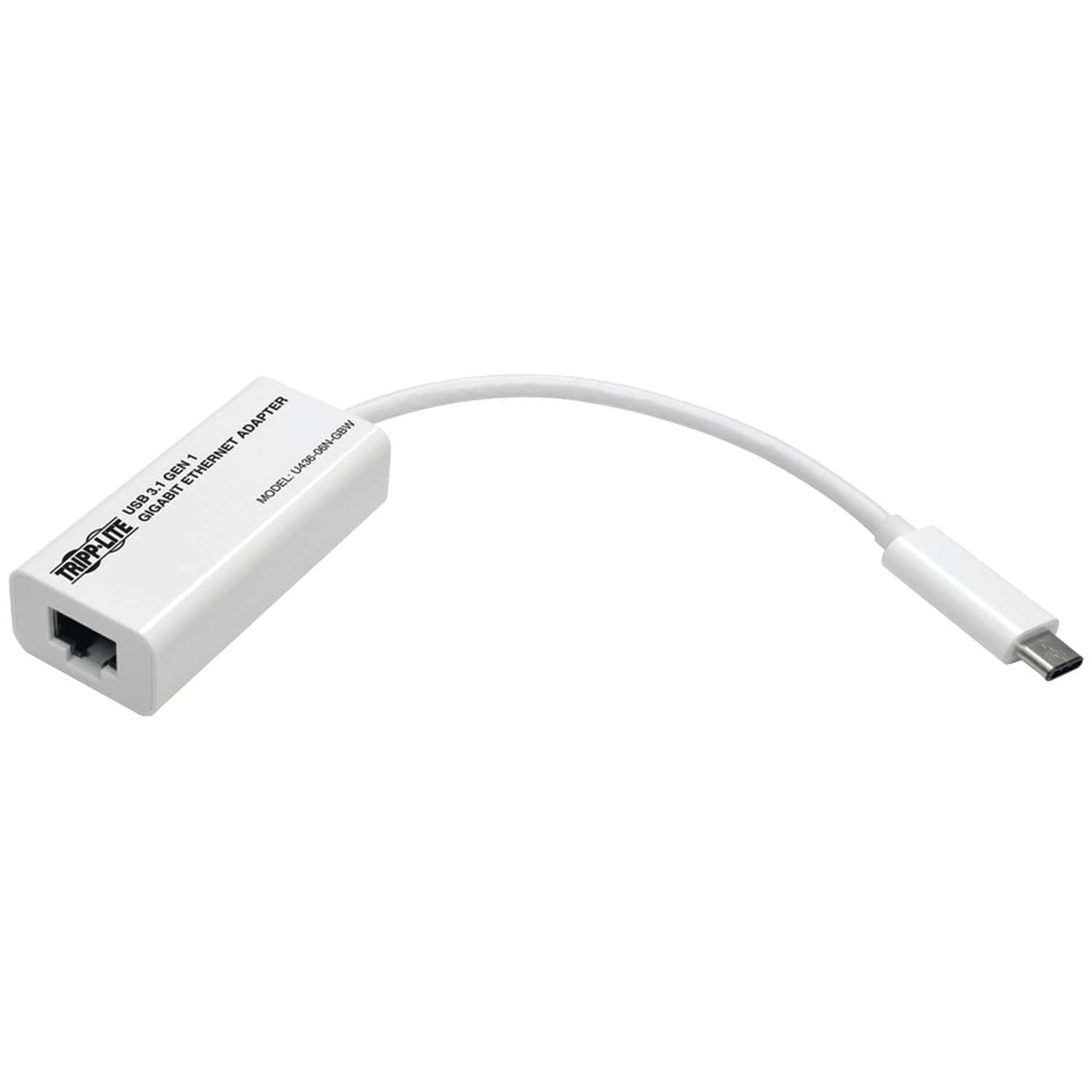 Tripp Lite by Eaton USB-C to Gigabit Ethernet NIC Network Adapter, Thunderbolt 3 Compatible, White, U436-06N-GBW