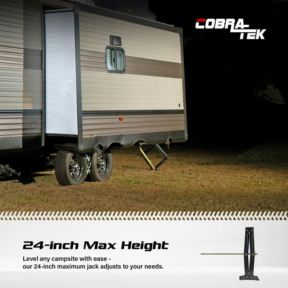 Cobra-Tek Heavy-Duty Scissor Jack with 5000-Lb.-Capacity for RV, Camping, and Vehicle Lifting, 24-In. High, Stable Bow-Tie Base, J-5000
