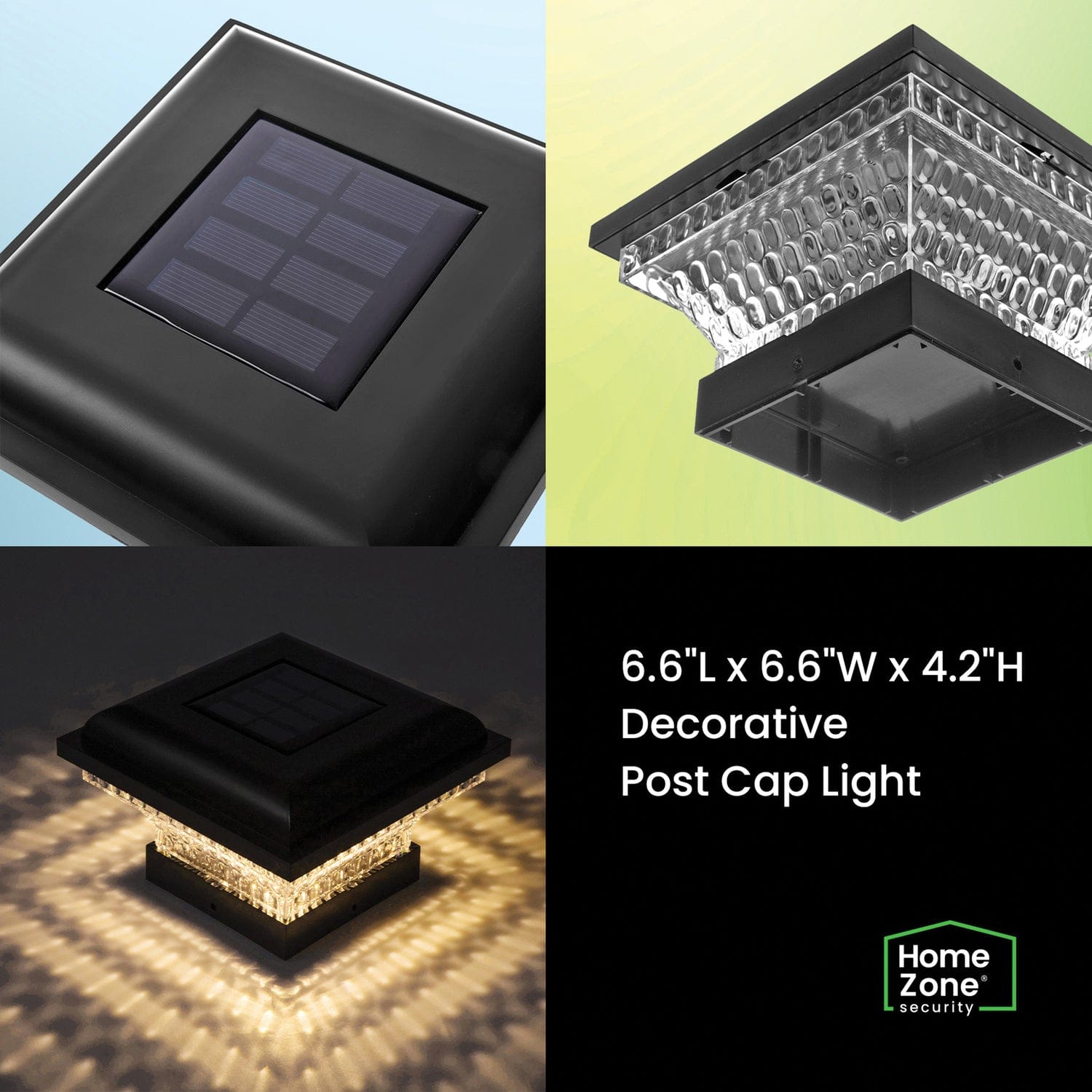 Home Zone Security Outdoor Solar Post Cap Lights for 3.5-In. x 3.5-In. and 4-In. x 4-In. Posts, 2 Pack, Black
