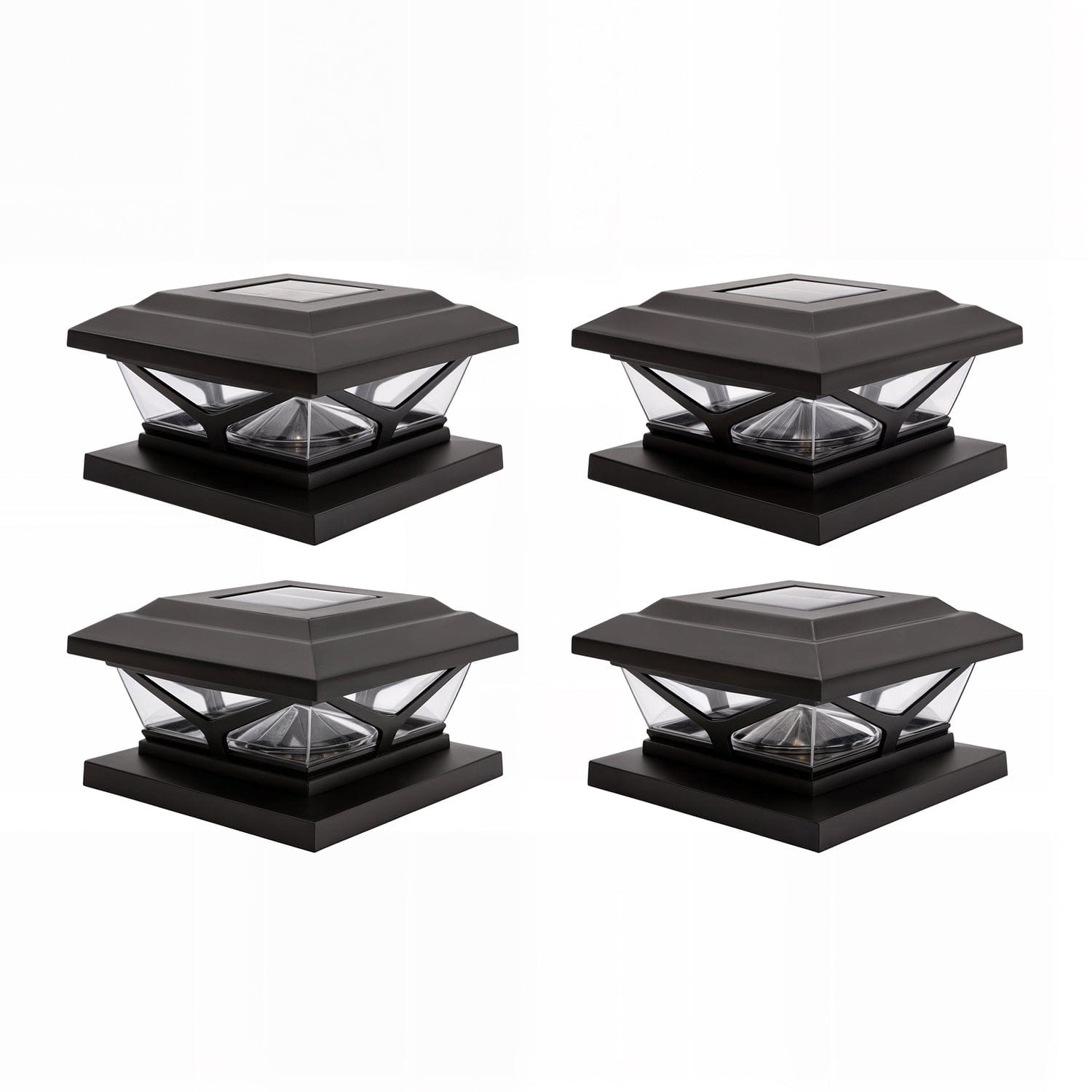 Home Zone Security Crown-Style Solar-Powered LED Post Cap Light with Adjustable Color Temperature, 4 Pack, Black