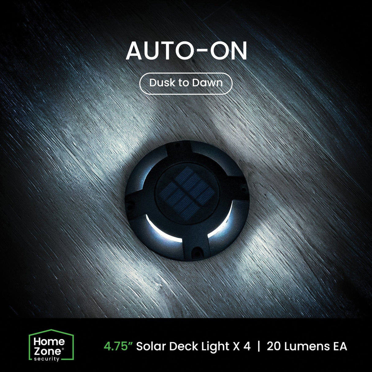 Home Zone Security Solar-Powered Waterproof Integrated LED Deck Lights, 20 Lumens, 4 Pack