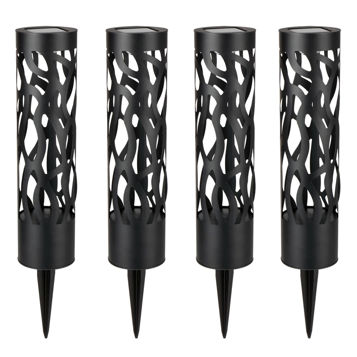Home Zone Security Hollow-Metal Bollard Solar Outdoor Light for Pathways, 50 Lumens, Ground Stake, 2 Light Modes, Dusk to Dawn, 4 Pack