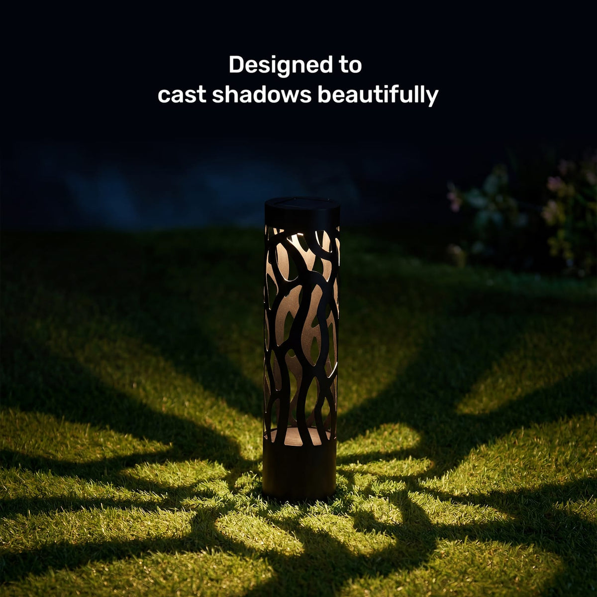 Home Zone Security Hollow-Metal Bollard Solar Outdoor Light for Pathways, 50 Lumens, Ground Stake, 2 Light Modes, Dusk to Dawn, 4 Pack