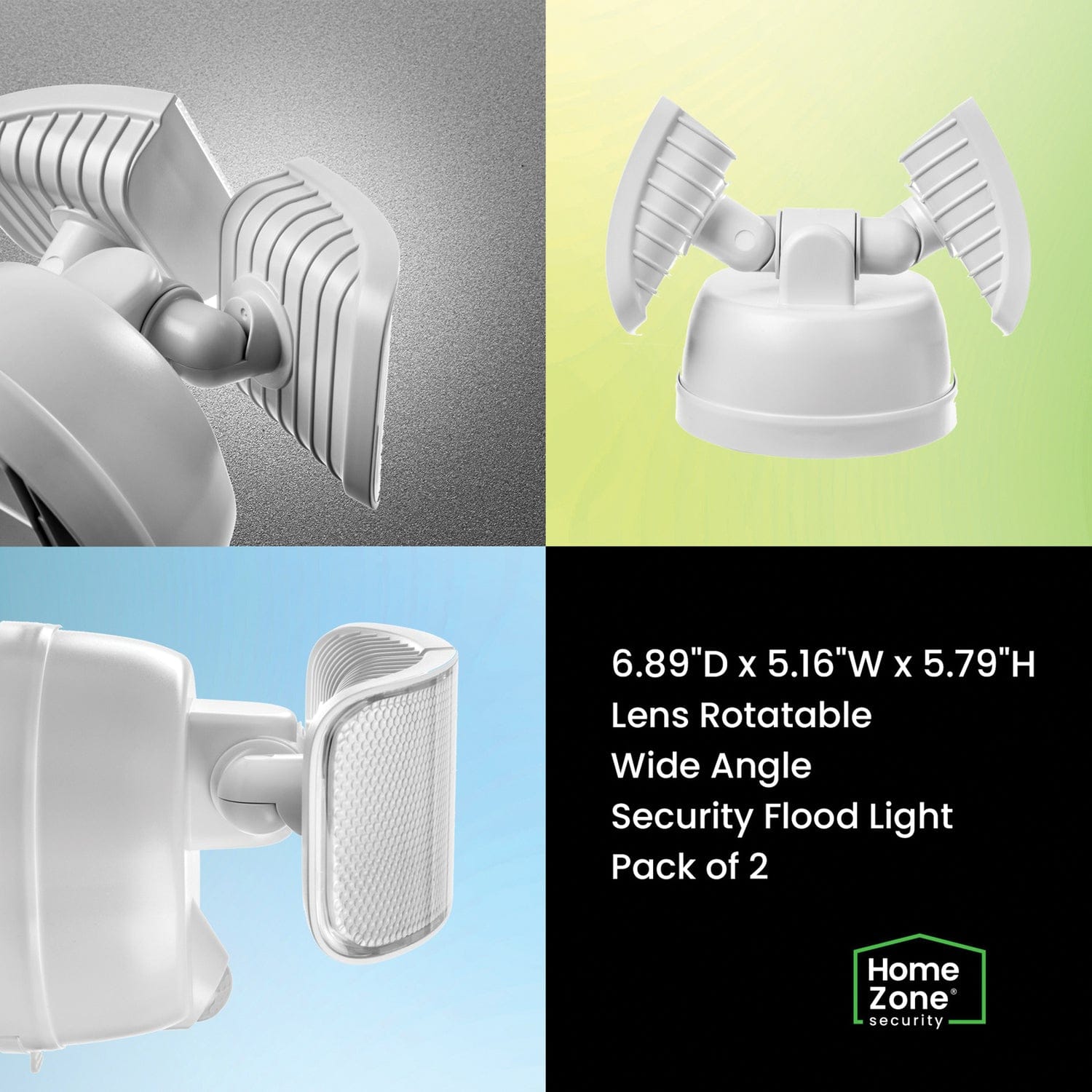 Home Zone Security 1000-Lumen Twin-Head Motion-Activated Battery-Operated LED Security Lights, 2 Pack