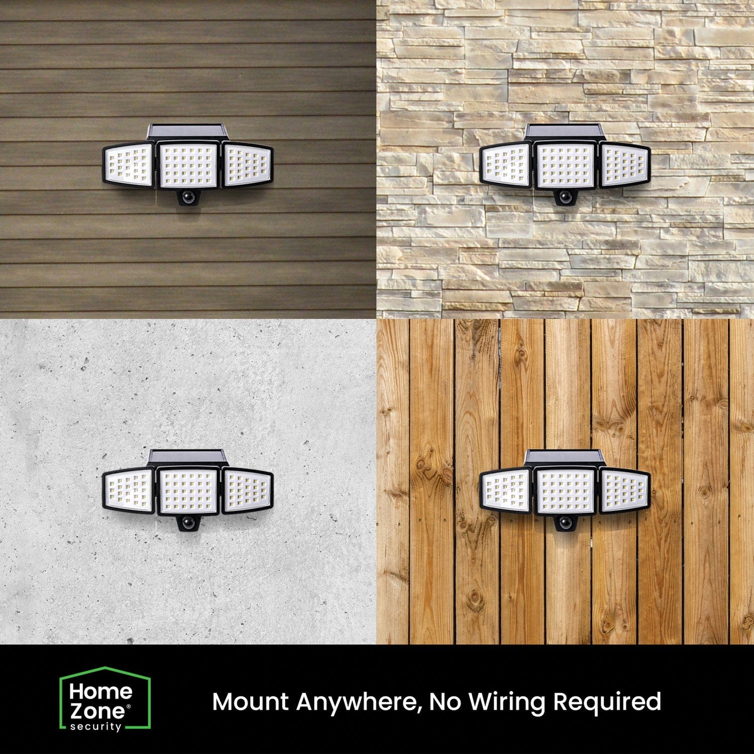 Home Zone Security 1000-Lumen Triple-Head Outdoor Solar LED Motion-Sensor Security Lights, 2 Pack