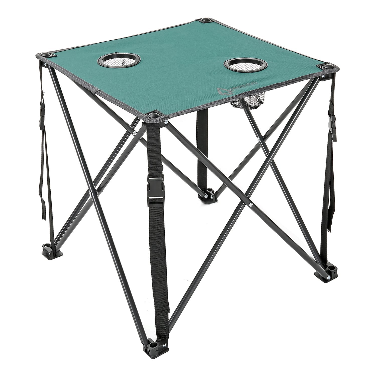 Arrowhead Outdoor Portable Folding Camping Table with 2 Cup-Holders and Carrying Bag, 18.5 In. x 18.5 In., Heavy-Duty 600D Canvas and Steel, Green