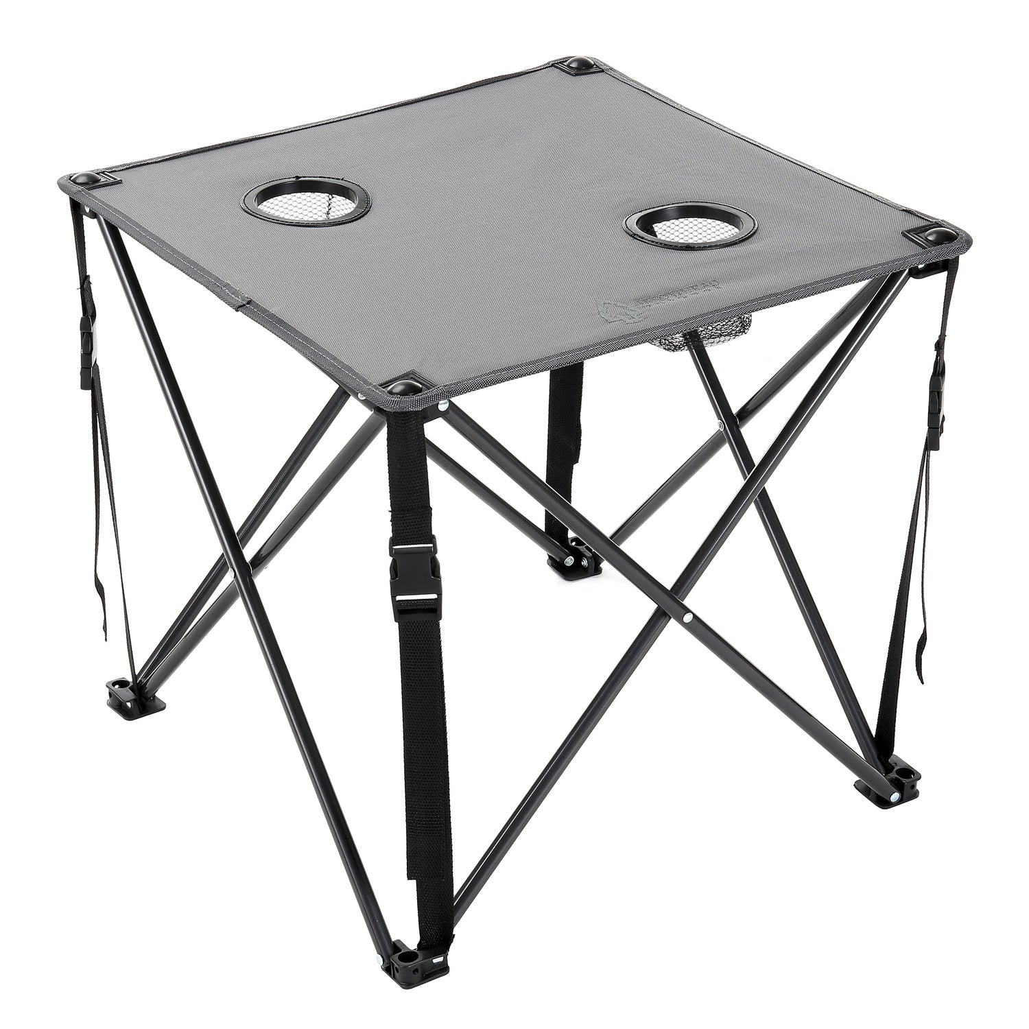 Arrowhead Outdoor Portable Folding Camping Table with 2 Cup-Holders and Carrying Bag, 18.5 In. x 18.5 In., Heavy-Duty 600D Canvas and Steel, Gray