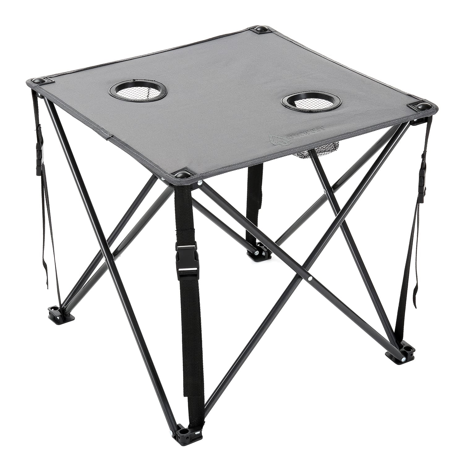 Arrowhead Outdoor Portable Folding Camping Table with 2 Cup-Holders and Carrying Bag, 18.5 In. x 18.5 In., Heavy-Duty 600D Canvas and Steel, Gray