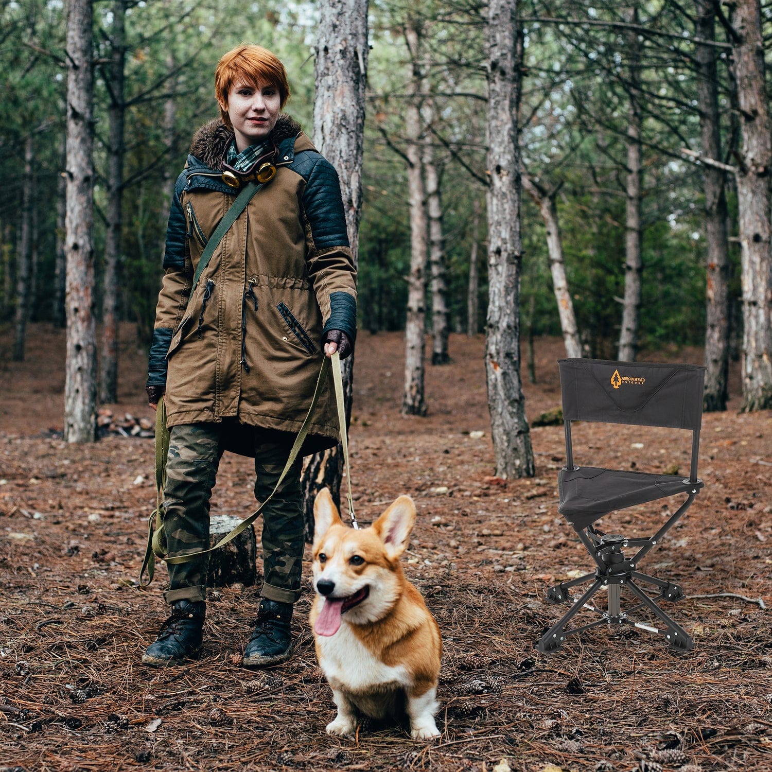 Arrowhead Outdoor 360°-Swiveling Compact Hunting Blind and Fishing Chair Stool Seat, Charcoal Black