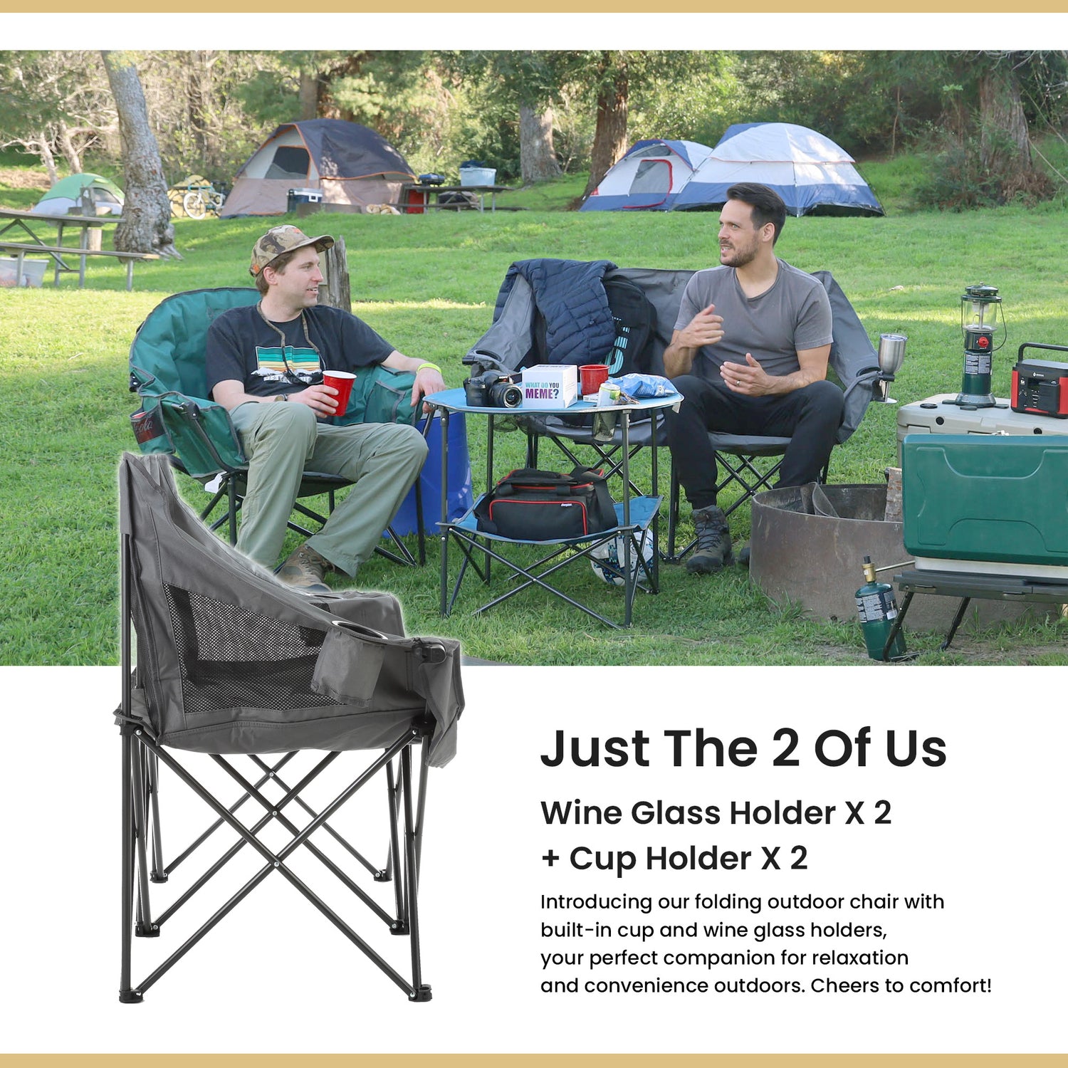 Arrowhead Outdoor Portable Folding Double Duo Camping Chair Loveseat with 2 Cup-Holders, Wine Glass Holder, Carrying Bag, 56 In. x 21 In.