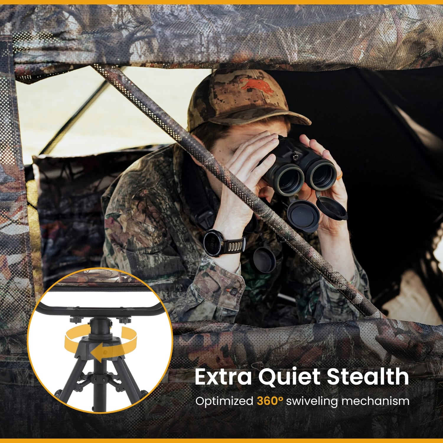Arrowhead Outdoor Quiet 360°-Swivel Blind Chair with Removable Seat Pad and Armrests, Cup-Holder, and Carrying Bag, Adjustable Height