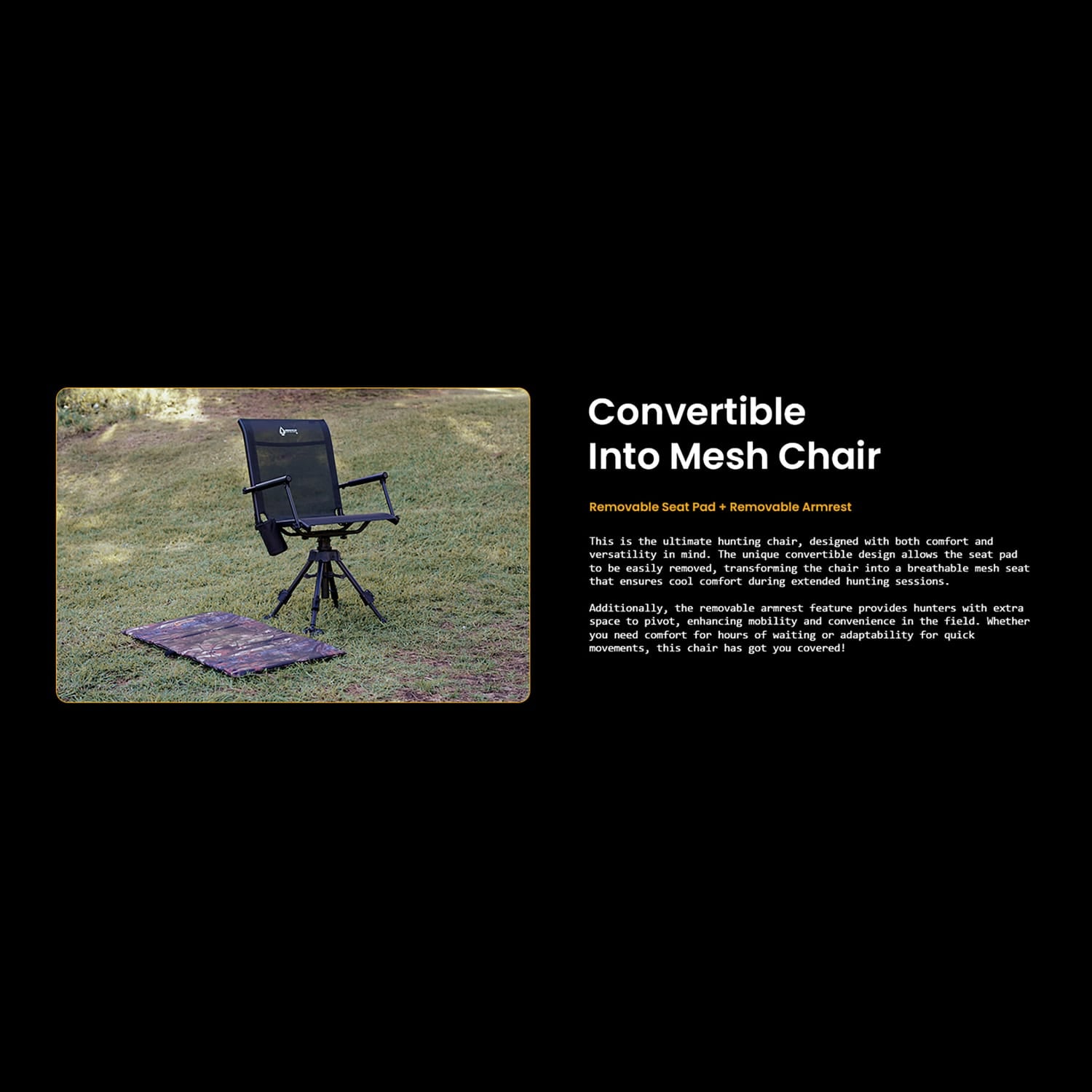 Arrowhead Outdoor Quiet 360°-Swivel Blind Chair with Removable Seat Pad and Armrests, Cup-Holder, and Carrying Bag, Adjustable Height
