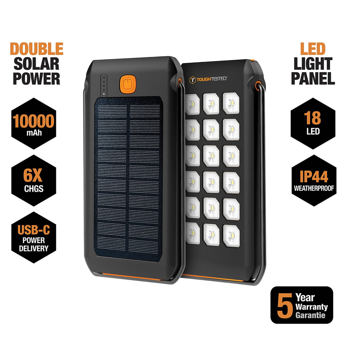 ToughTested Portable Power Pack, 10000-mAh, LED Solar with Light
