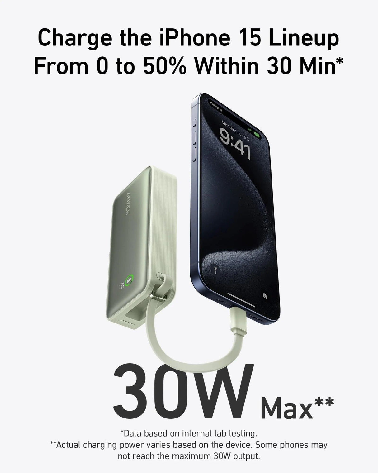 Anker Nano Power Bank (30W, Built-In USB-C Cable)